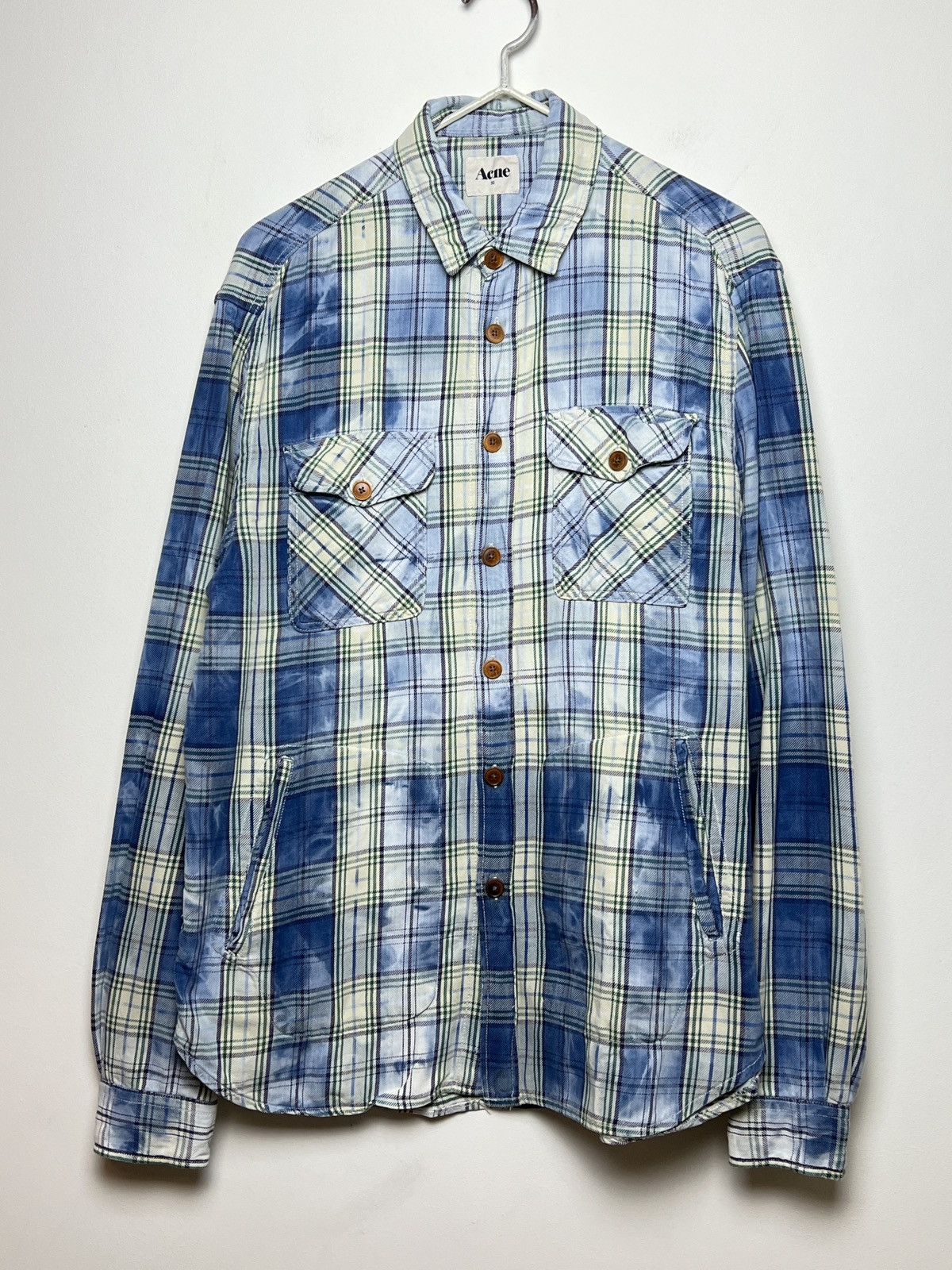 acne y2k bleached travis flannel multipocket shirt