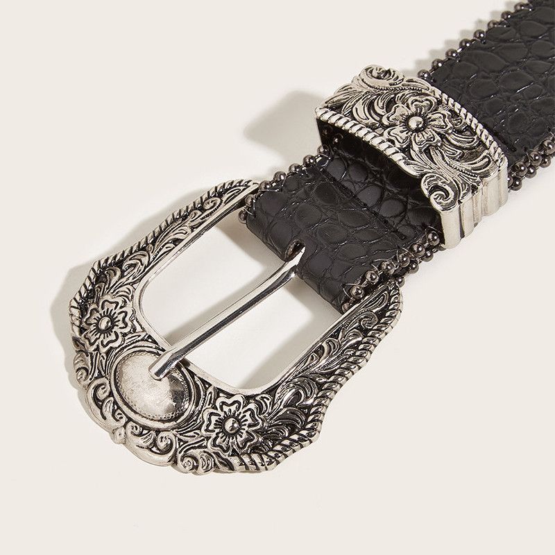 Vintage Vintage PU Leather Carved Pin Buckle Belt Size ONE SIZE - 6 Thumbnail
