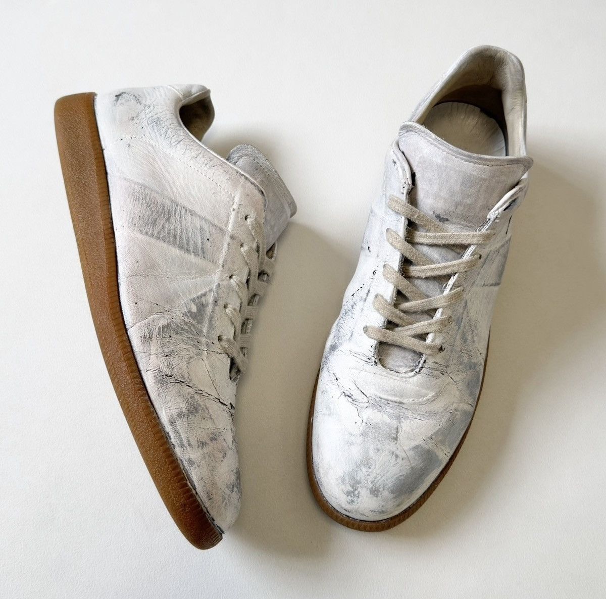 Maison Margiela White/Silver Painted OG GAT Sneakers Size US 13 / EU 46 - 2 Thumbnail