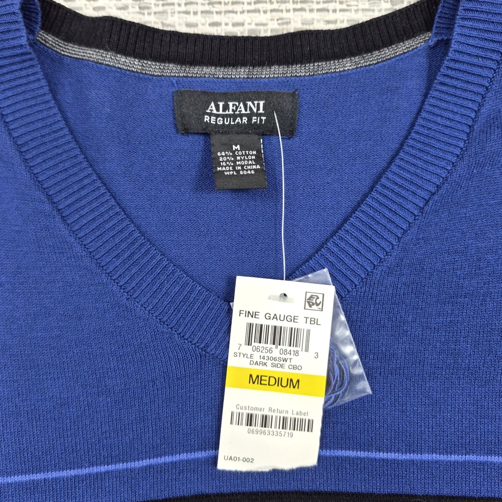Alfani Alfani Mens Sweater V Neck Pullover Striped Blue Regular Fit M Long Sleeve Casual Knit 64% Cotton 20% Nylon 16% Modal Size US M / EU 48-50 / 2 - 5 Thumbnail