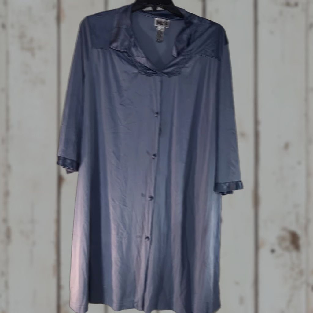 Vintage VINTAGE Vanity Fair 1980s Blue Full Button Gown Plus Size 2X Womens Classic Nylon Size ONE SIZE - 1 Thumbnail
