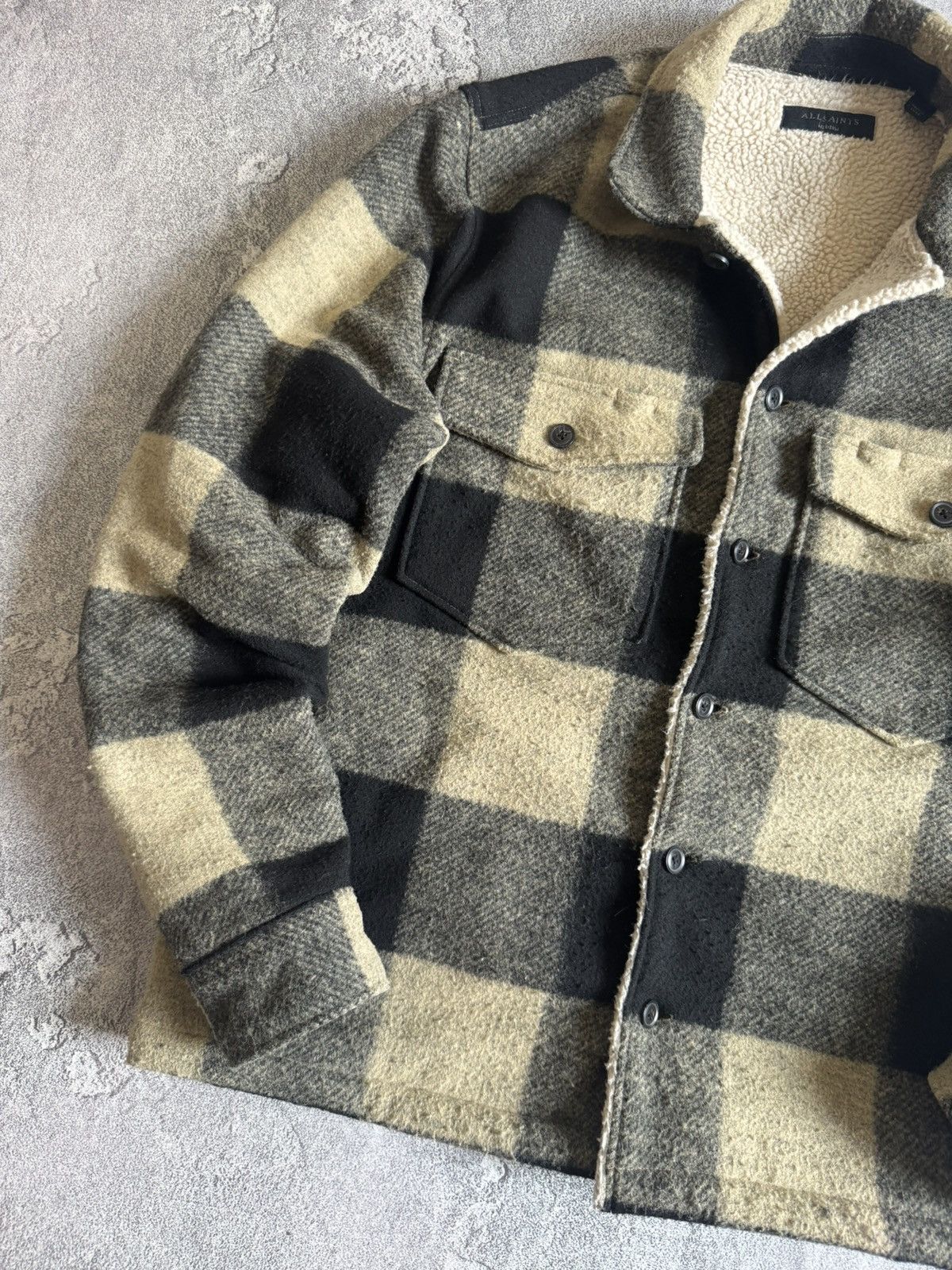 Allsaints Drexel Sherpa lined flannel plaid Chekered jacket
