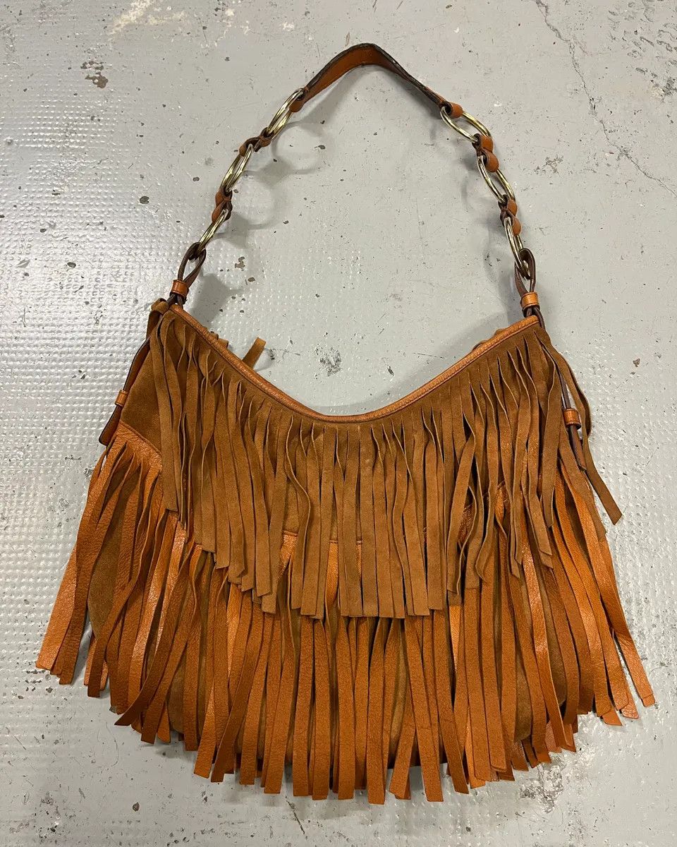 Yves Saint Laurent Yves Saint Laurent Camel Suede Layered Fringe Hobo Bag Size ONE SIZE - 1 Thumbnail