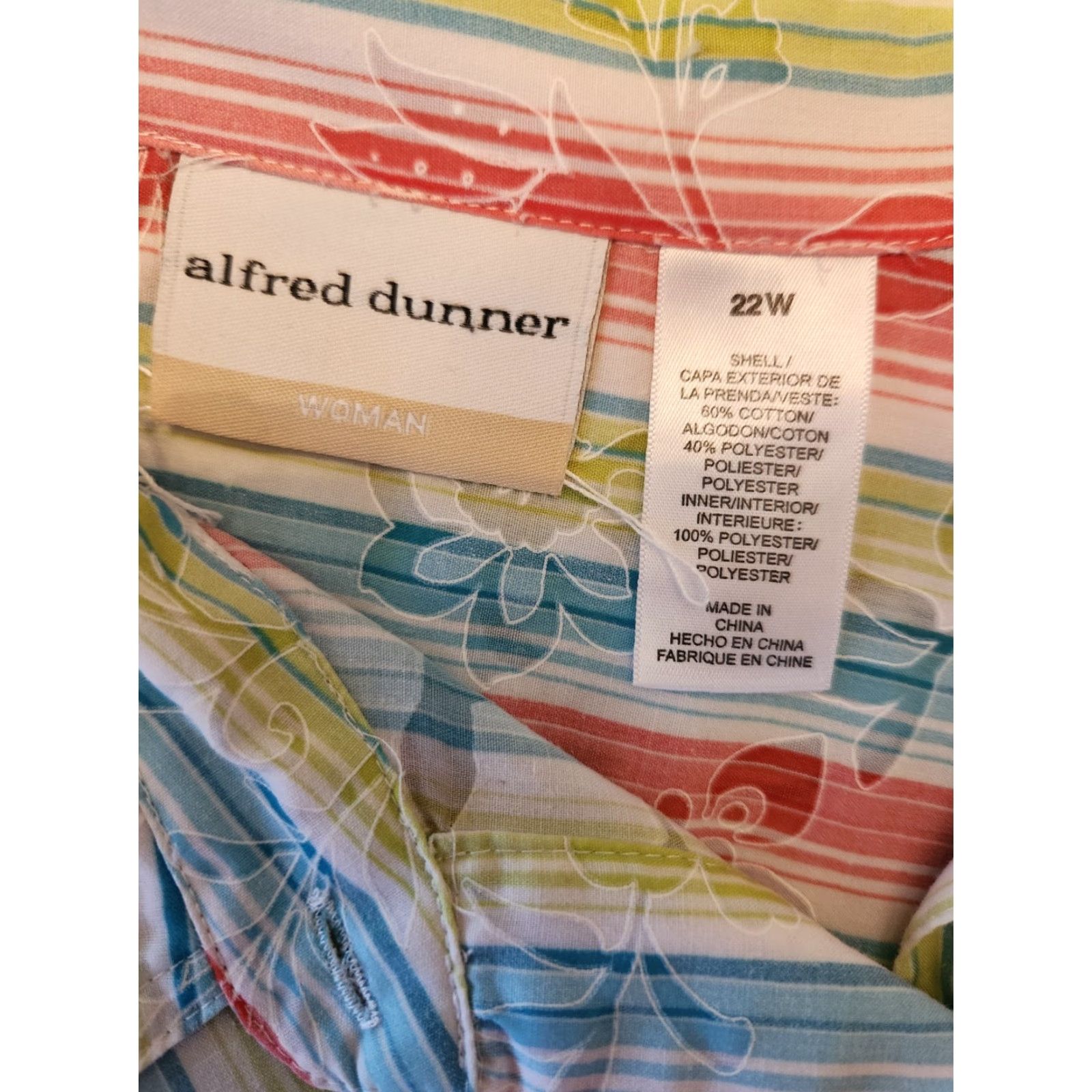 Vintage VINTAGE Alfred Dunner Woman Floral Red Green Blue Stripe Short Sleeve Camp Shirt 22W Size 3XL / US 20-22 - 8 Thumbnail