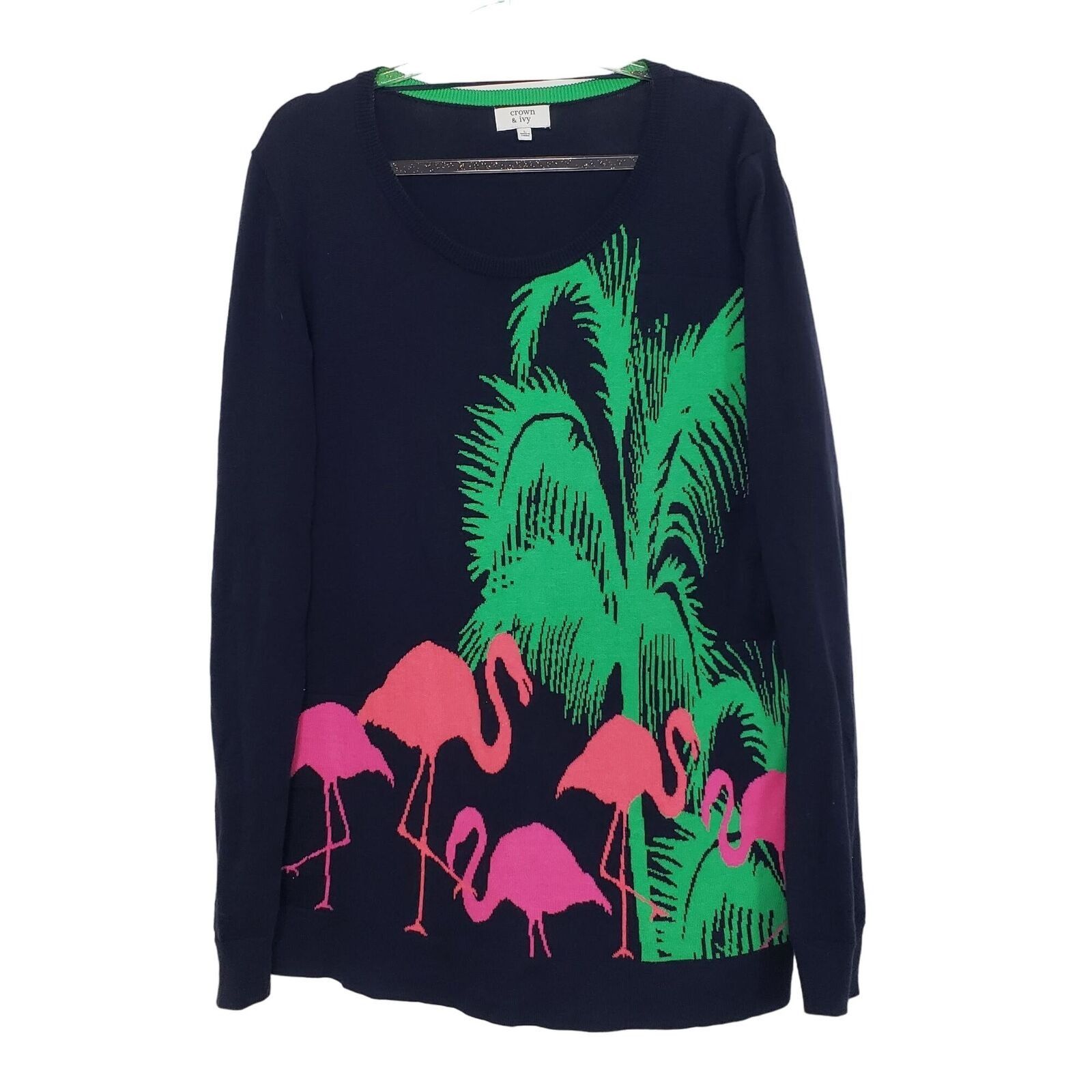 Designer Crown & Ivy Flamingo Sweater Womens Size Large Knit Vacation Size L / US 10 / IT 46 - 1 Thumbnail