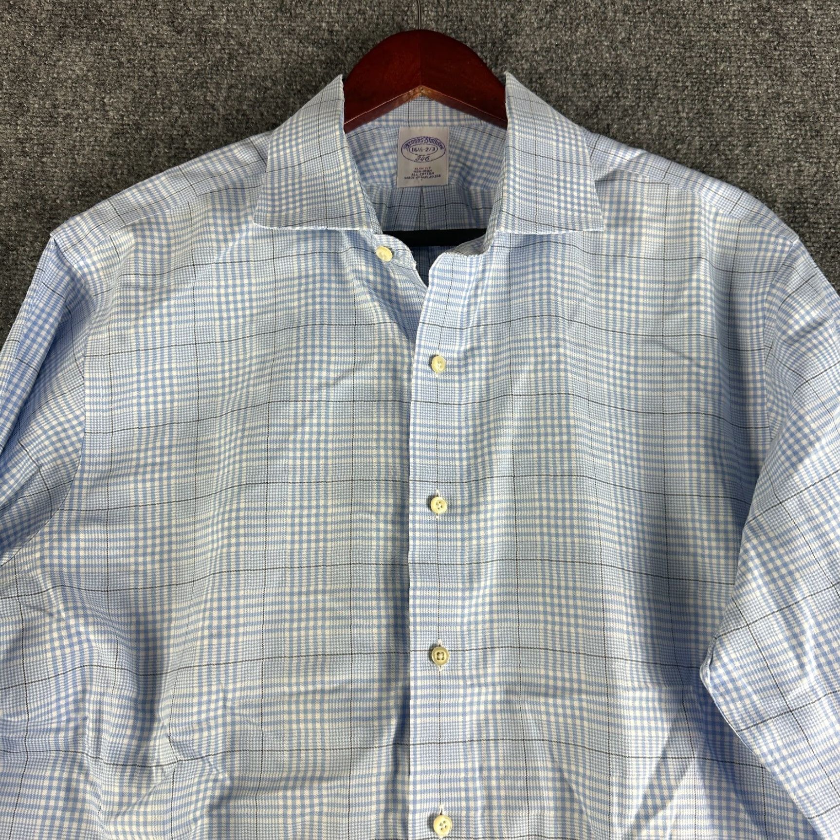 Brooks Brothers Brooks Brothers 346 Shirt Mens 16.5 Slim Non-Iron Blue Plaid Cotton Button-Up Shirt Size US XL / EU 56 / 4 - 4 Thumbnail