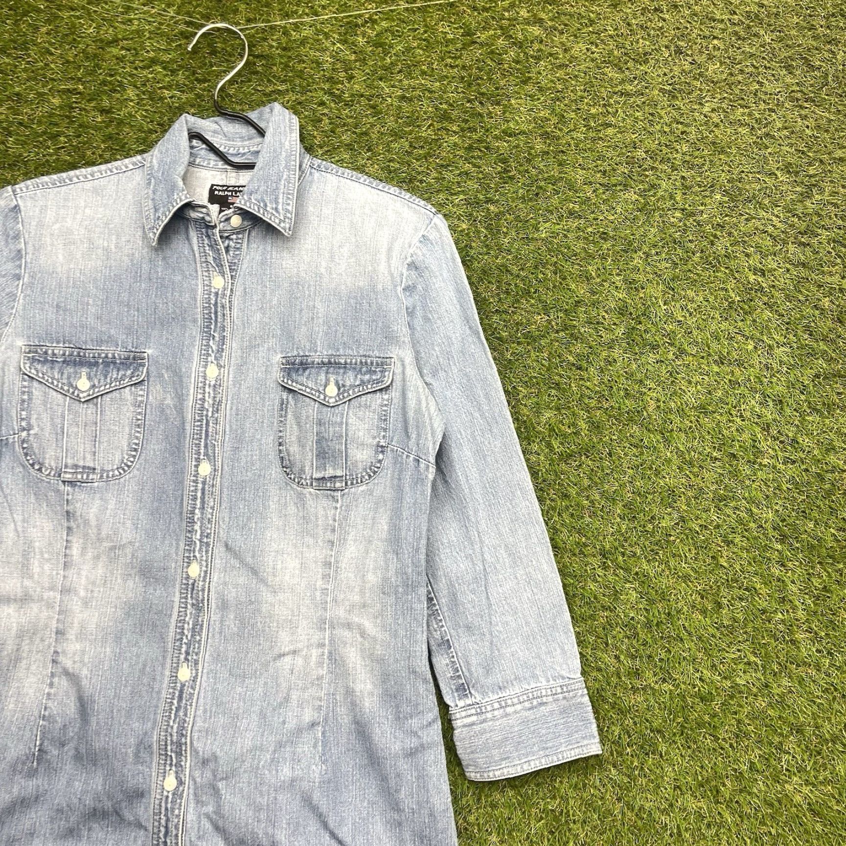 Polo Ralph Lauren VINTAGE Polo Ralph Lauren Denim Dress Shirt Long Sleeve Westernwear Womens 6 Blue Collared Pearl Snap Western Style Maxi Dress Size M / US 6-8 / IT 42-44 - 2 Thumbnail