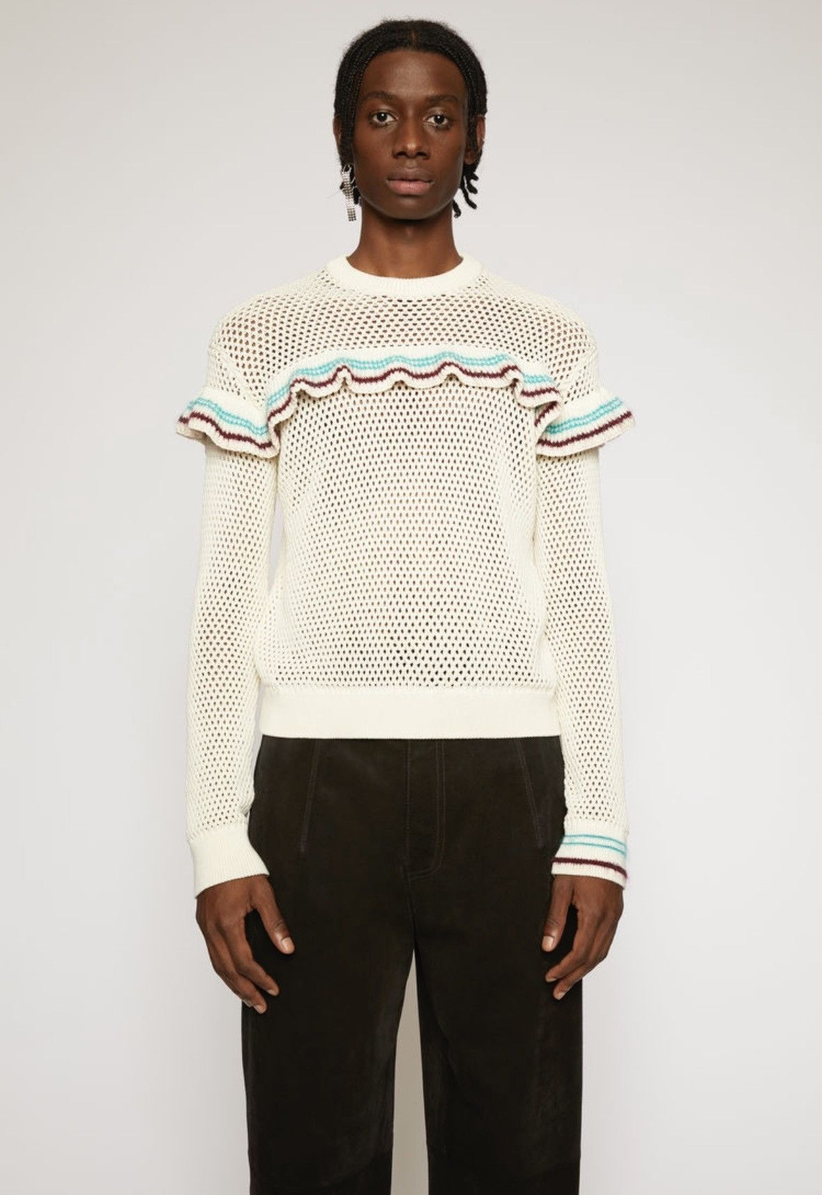 Acne Studios Acne Studios Ruffled-trim Sweater in Ecru Beige Size US M / EU 48-50 / 2 - 1 Thumbnail