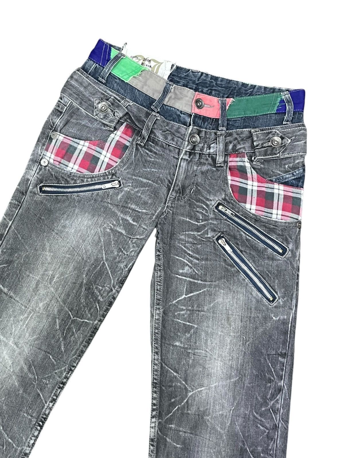 Japanese Brand 🔥PUNK Double Waist Grunge Bondage Zippers Acid Wash Denim Size US 29 - 1 Thumbnail
