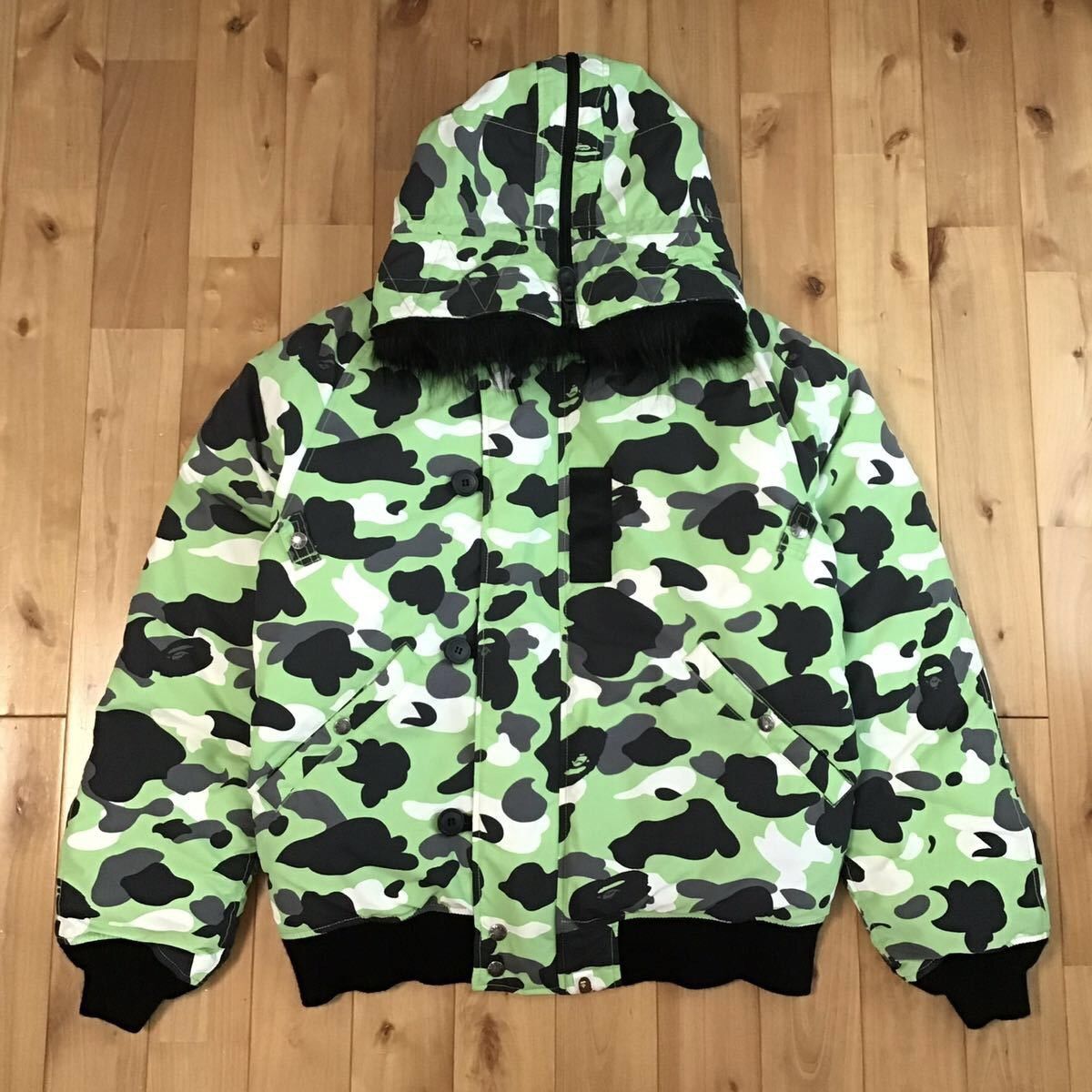 BAPE Fur Down Jacket Warm up camo green a bathing ape