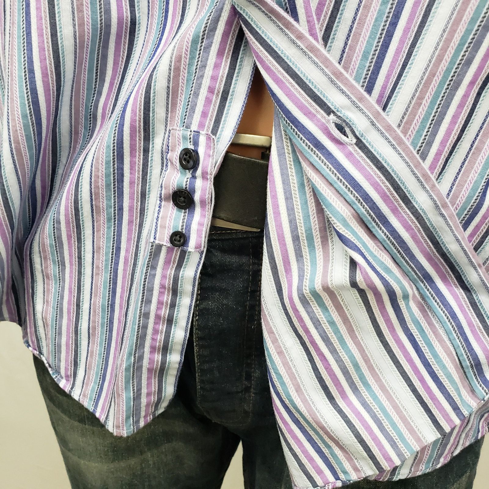 Alan Flusser Alan Flusser Shirt Hidden Button Down Collar Striped L/S M Size US M / EU 48-50 / 2 - 10 Thumbnail