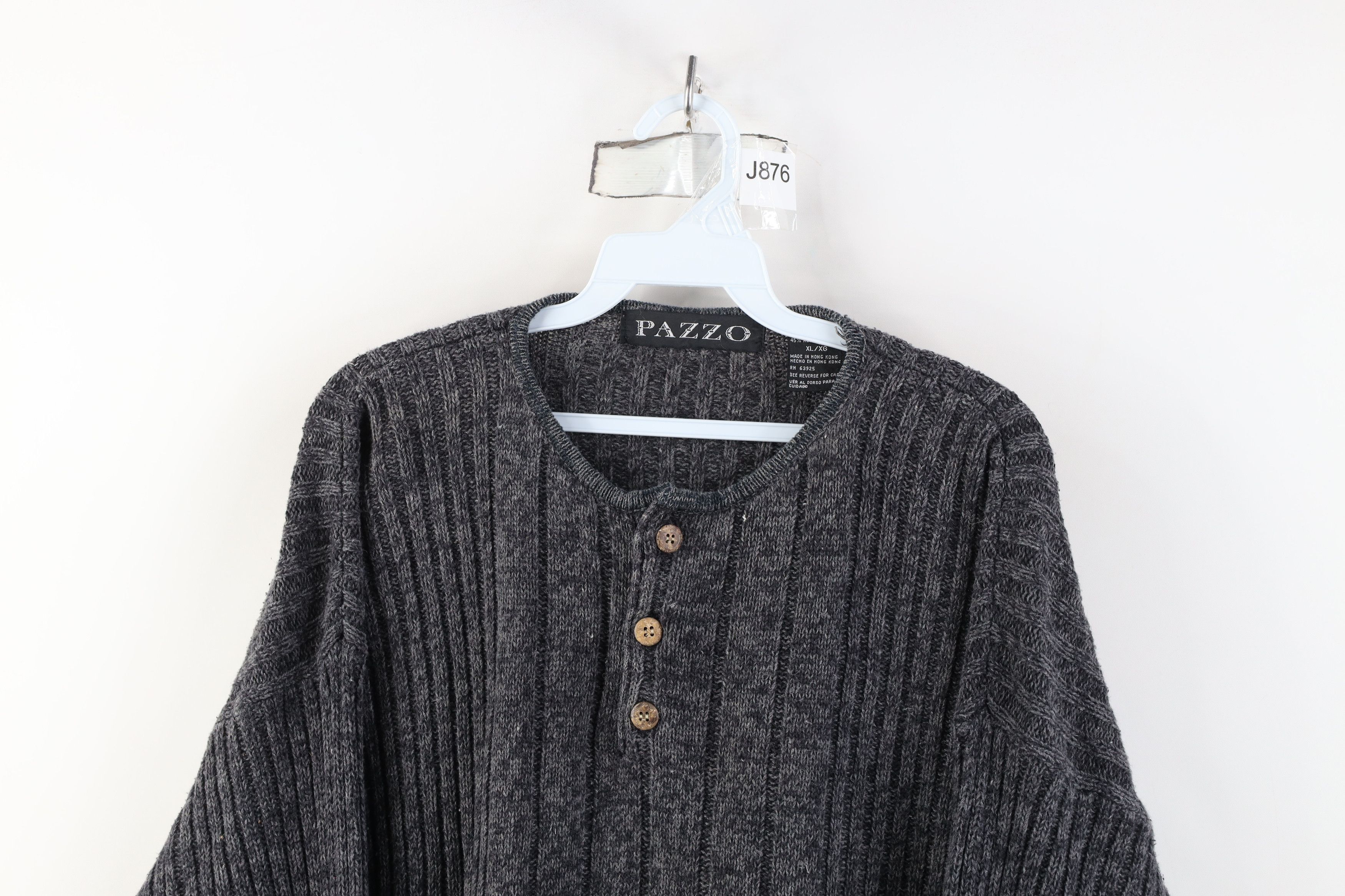 Vintage Vintage 90s Streetwear Ribbed Knit Henley Sweater Gray Size US XL / EU 56 / 4 - 2 Thumbnail