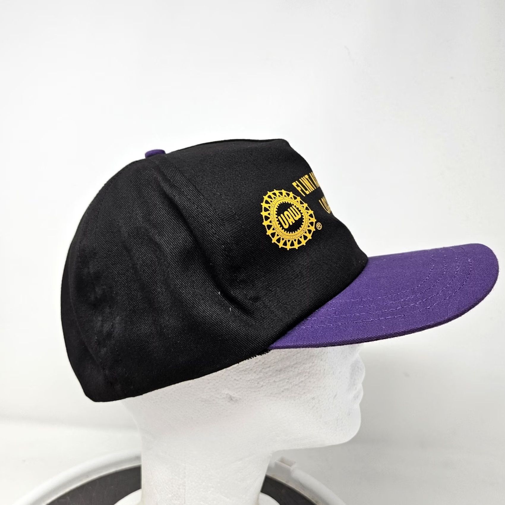 Vintage GM UAW Flint Assembly Local 598 Hat Cap Snap Back One Size Black Purple 90s Men Adjustable Cars Solid Snapback Hat Size ONE SIZE - 3 Thumbnail