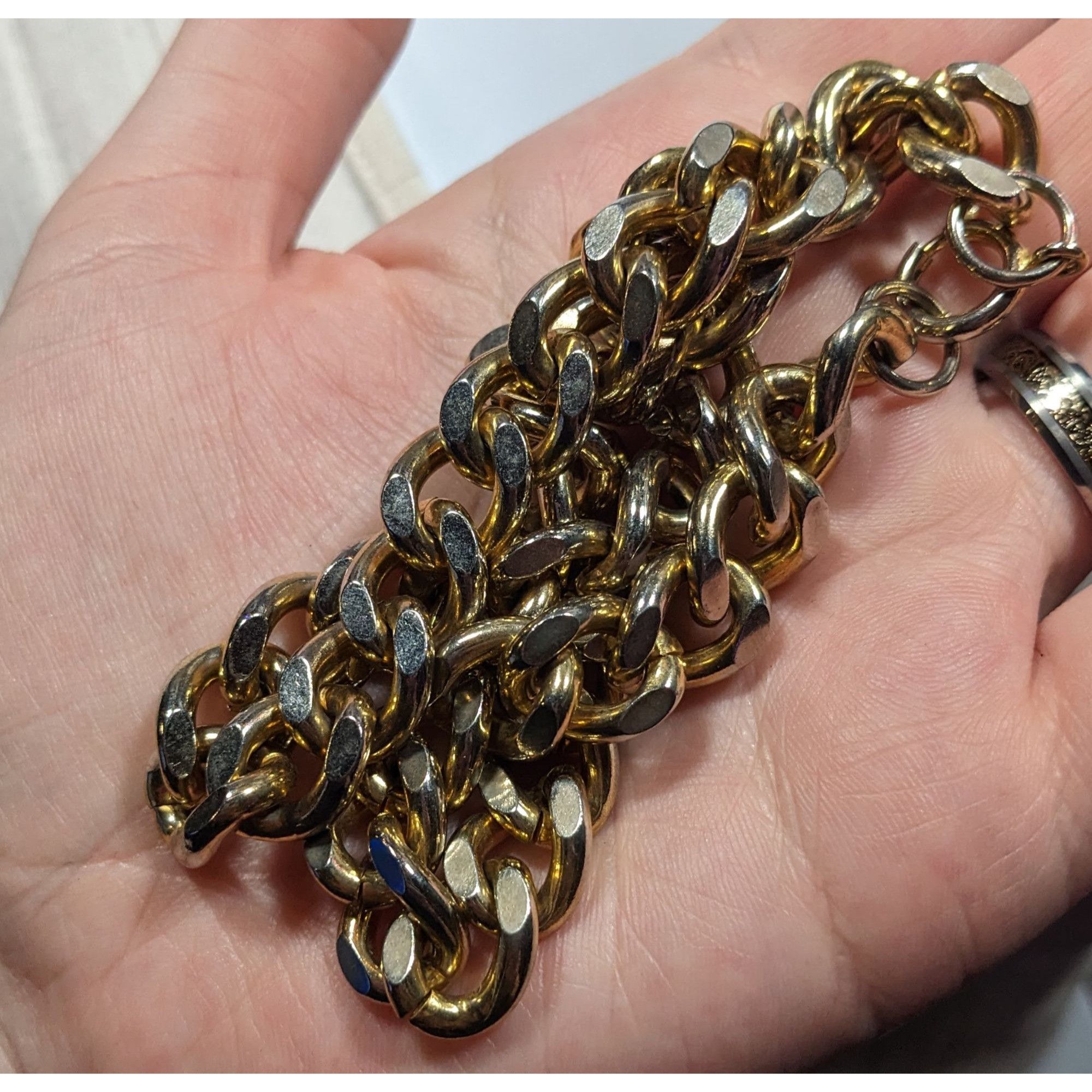 Other Classic Chunky Heavy Gold Tone Chain Necklace With Silver To Size ONE SIZE - 5 Thumbnail