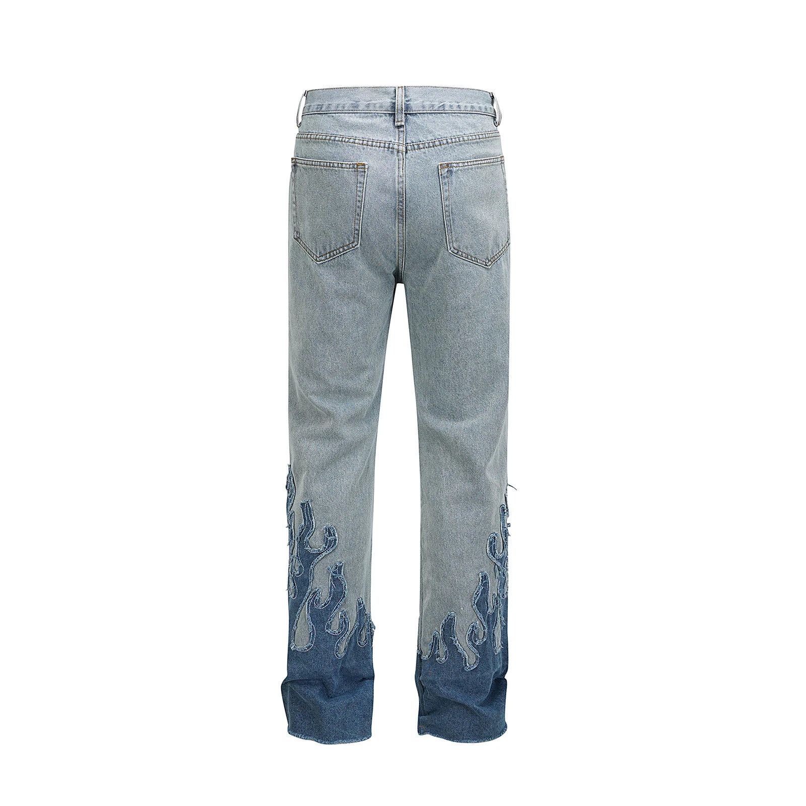 Japanese Brand × Jean × Vintage Blue Flame Embroidery Patchwork Baggy Size US 31 - 5 Thumbnail