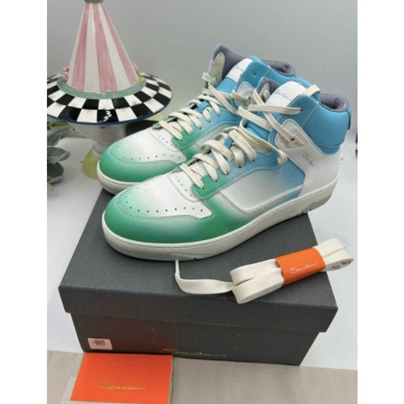 Santoni Mens Santoni Hi-Top Sneakers in Green, Blue & White size 11 Size US 11 / EU 44 - 1 Thumbnail