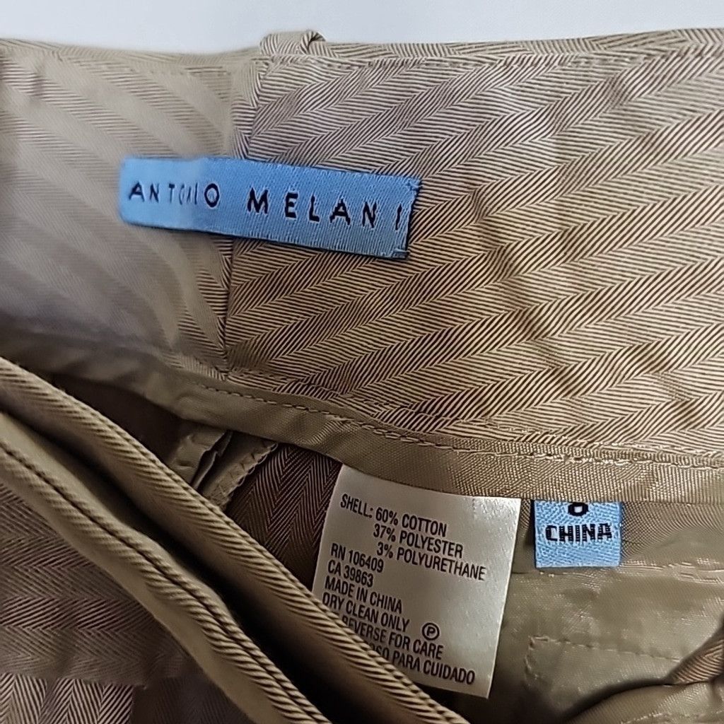 Antonio Melani pinstripe tan 2 pc pants blazer suit set sz 8