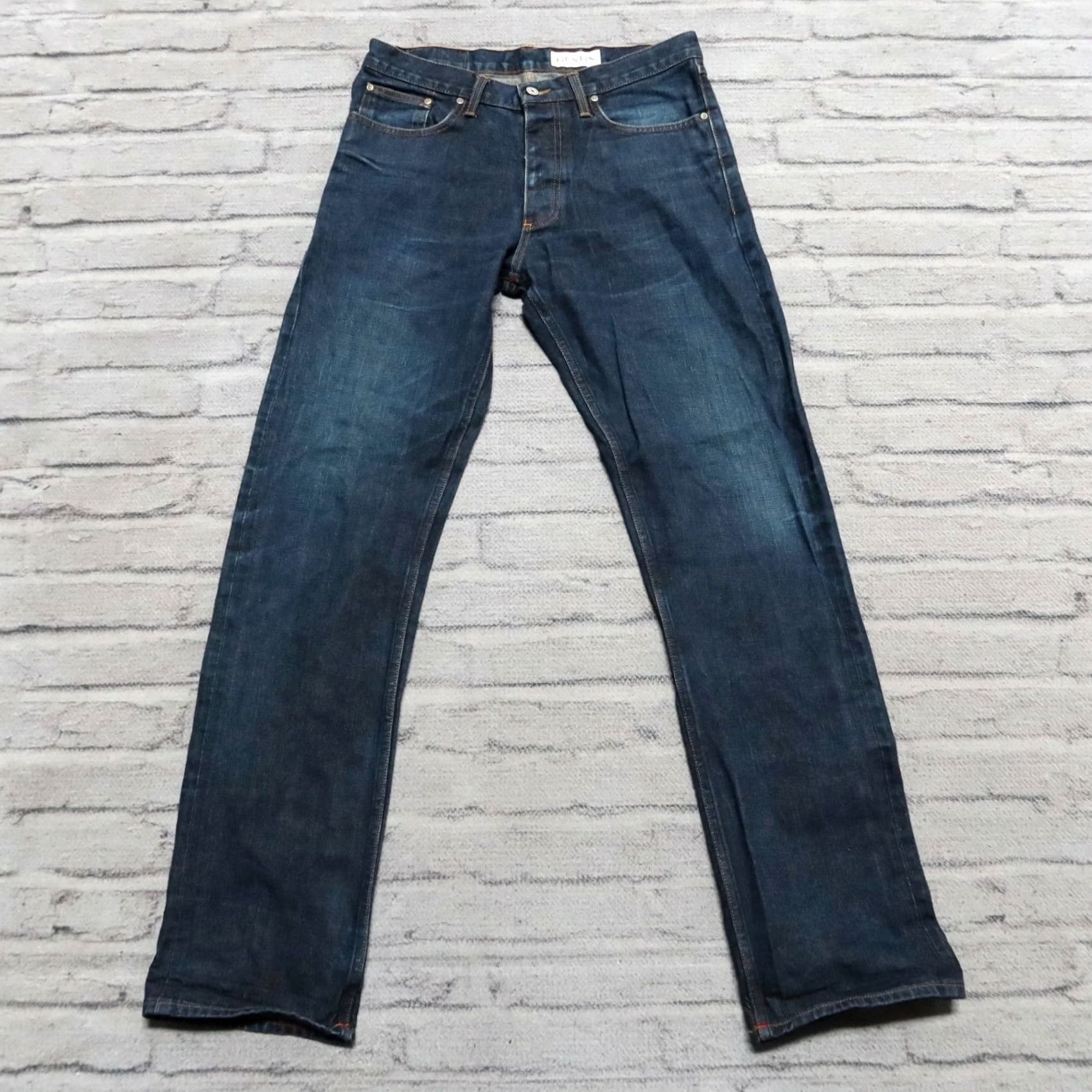 Gustin Gustin Jeans Denim Dark Wash Vintage Size 31-32 Straight Mens Regular 34 Inseam Distressed Selvedge Jeans Size US 31 - 2 Thumbnail