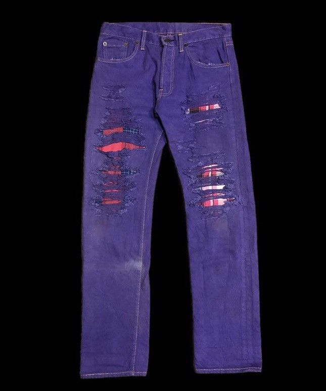 Japanese Brand RIPPED⚡️⚡️WASHED PURPLE DISTRESSED DENIM BY HISTORY SORN Size US 31 - 1 Thumbnail