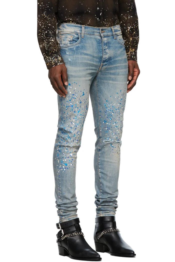 Amiri o1wfsh0625 Crystal Painter Jeans in Blue Size US 29 - 3 Thumbnail