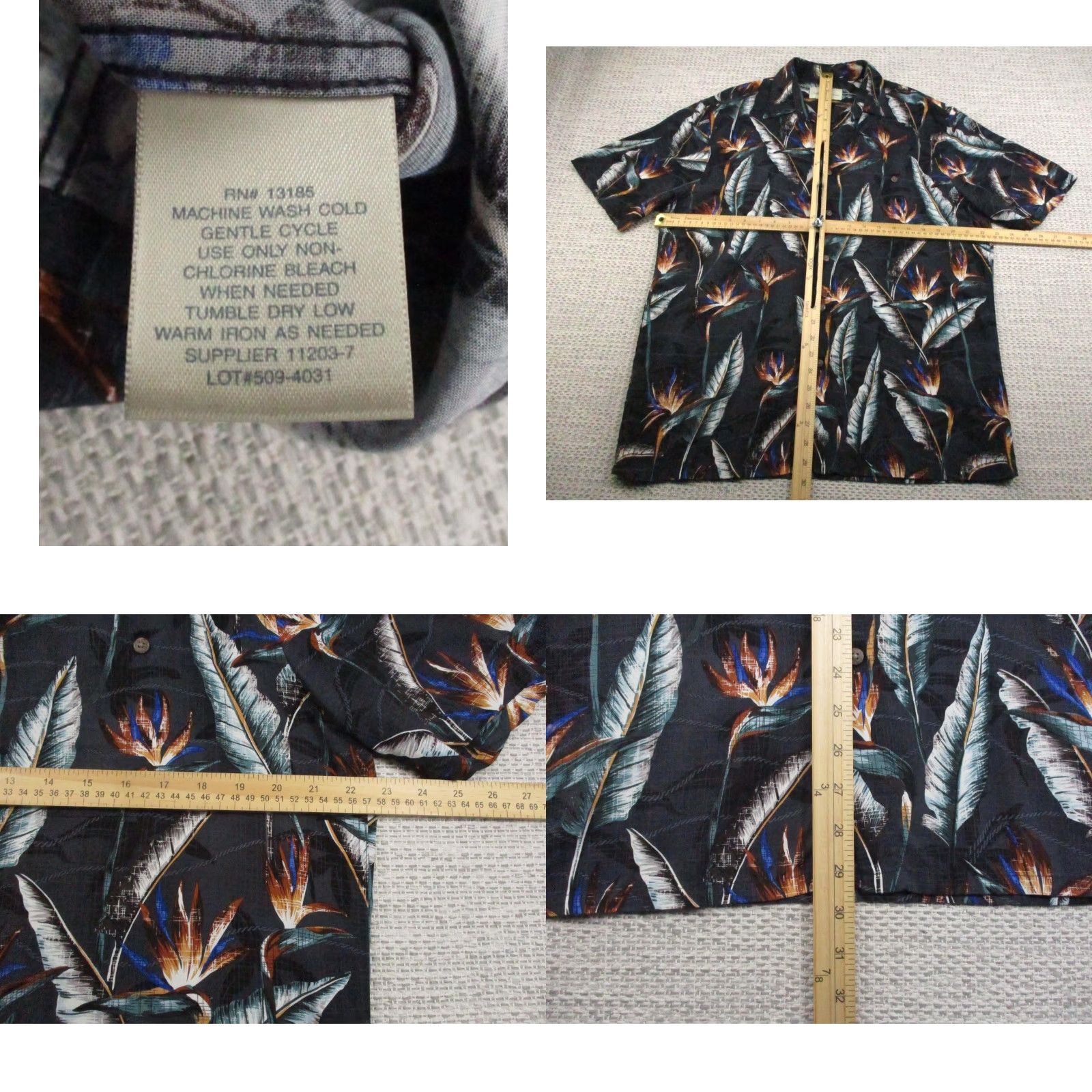 Paradise Island Shores Shirt Mens Medium Black Hawaiian Bird Of Paradise Floral Aloha Size US L / EU 52-54 / 3 - 8 Thumbnail