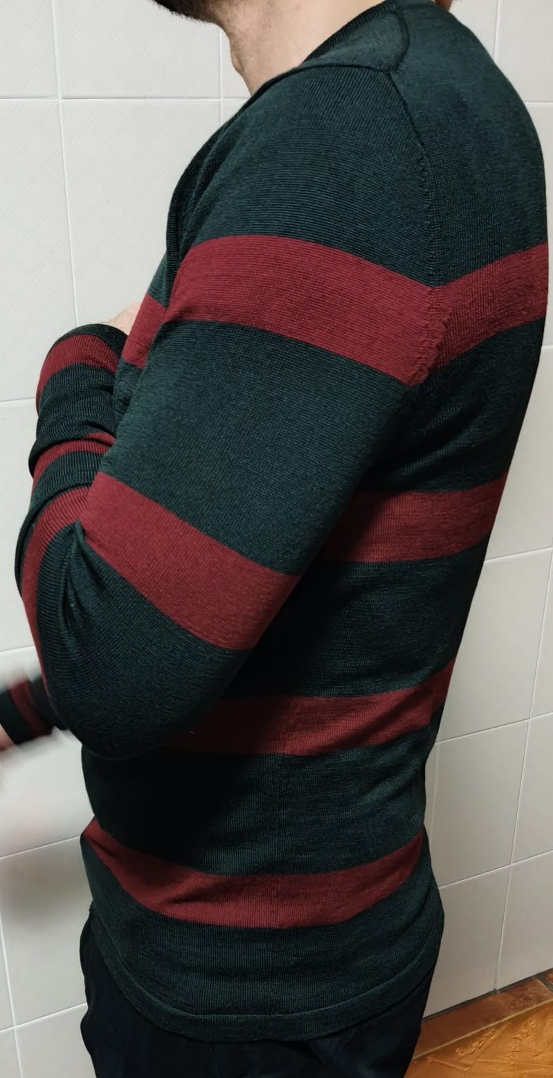Jean Paul Gaultier Wool knit sweater in dark gray with red stripes Size US M / EU 48-50 / 2 - 5 Thumbnail