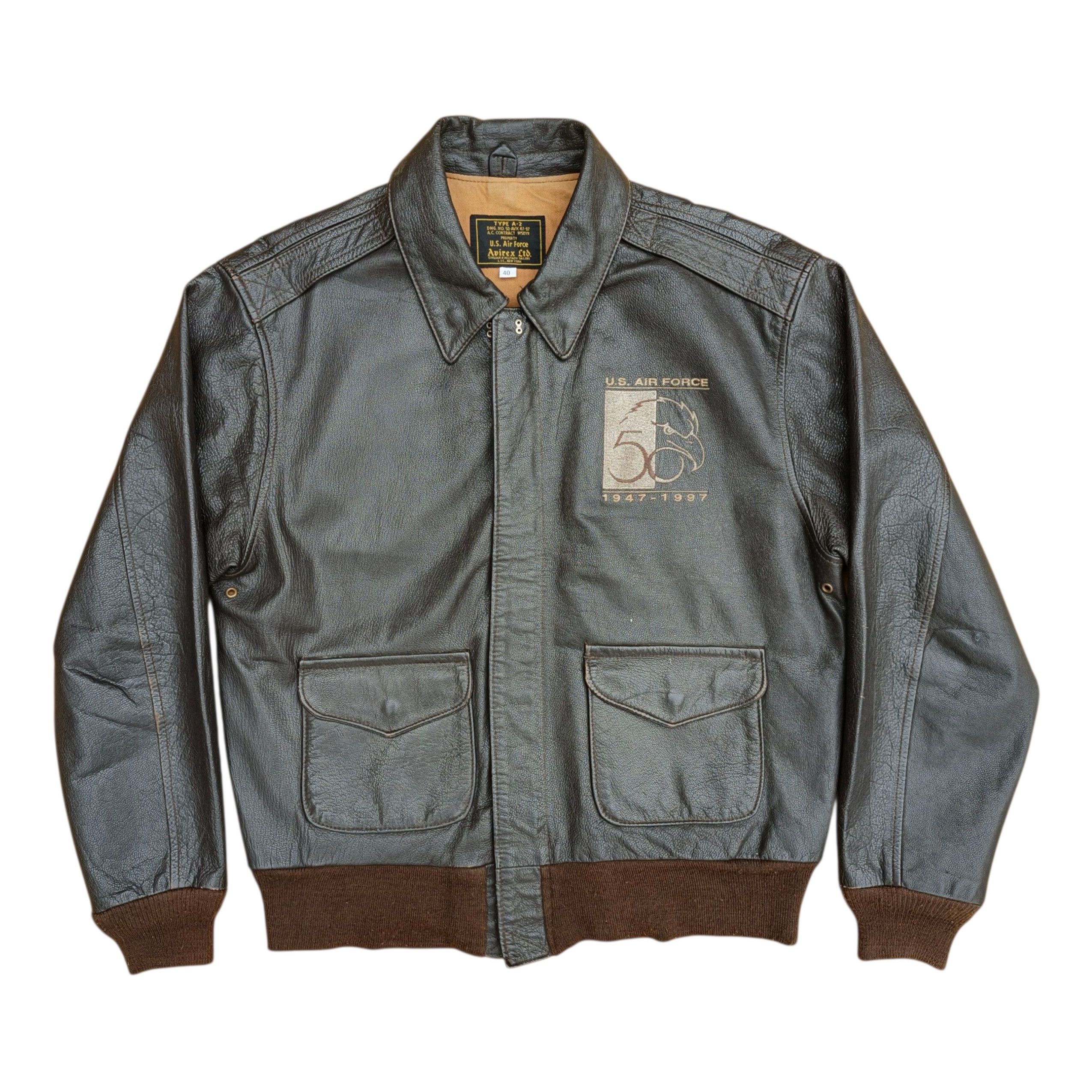 Avirex Avirex A-2 50th Aniversary Us Air Force Brown Leather Jacket Size US L / EU 52-54 / 3 - 1 Thumbnail