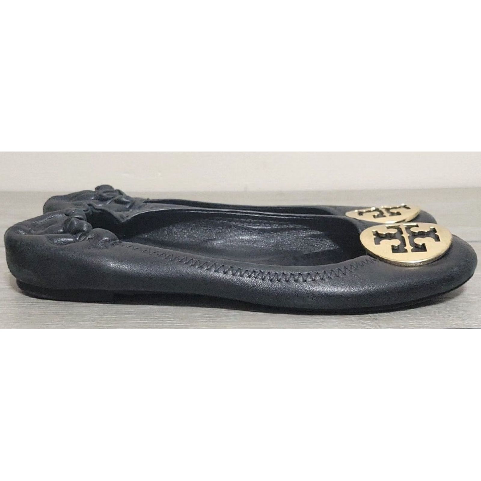 Tory Burch Tory Burch Minnie Ballet Flat Black Gold Women Size 7.5 M Slip On Leather Size US 8 / IT 38 - 3 Thumbnail