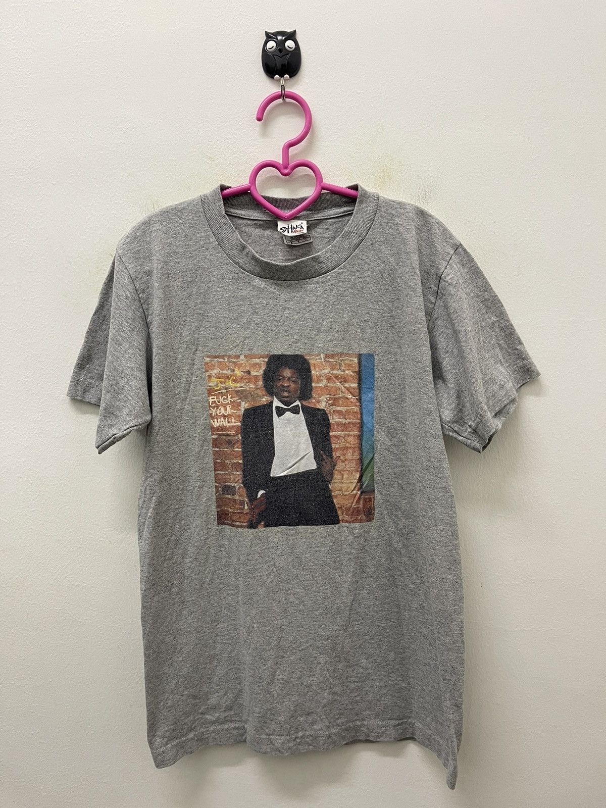 image of Rap Tees x Rock T Shirt Vintage Jc Fuck Your Wall Rap Tee in Grey, Men's (Size Small)