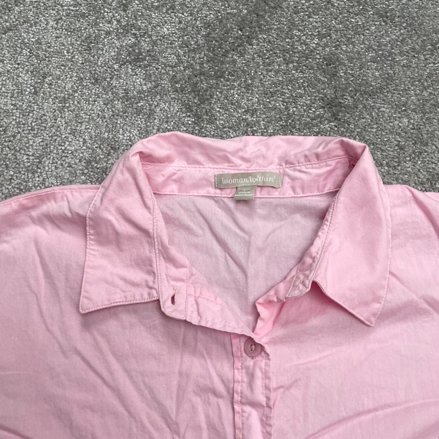 Vintage Woman Within Button-Up Shirt Womens Large Pink Cotton Short Sleeve Casual Top Size L / US 10 / IT 46 - 3 Thumbnail