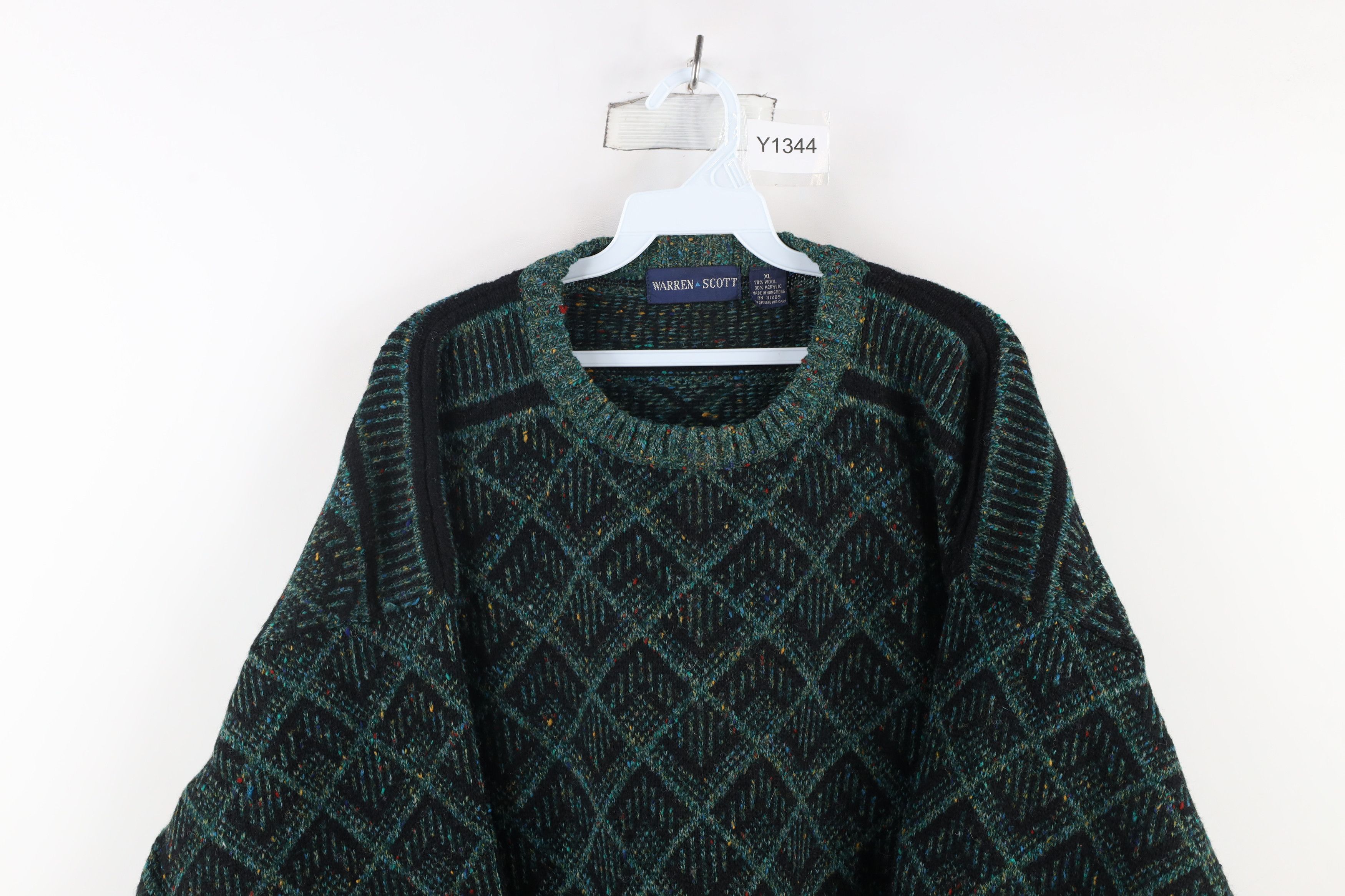 Vintage Vintage 90s Streetwear Knit Rainbow Fleck Diamond Sweater Size US XL / EU 56 / 4 - 2 Thumbnail