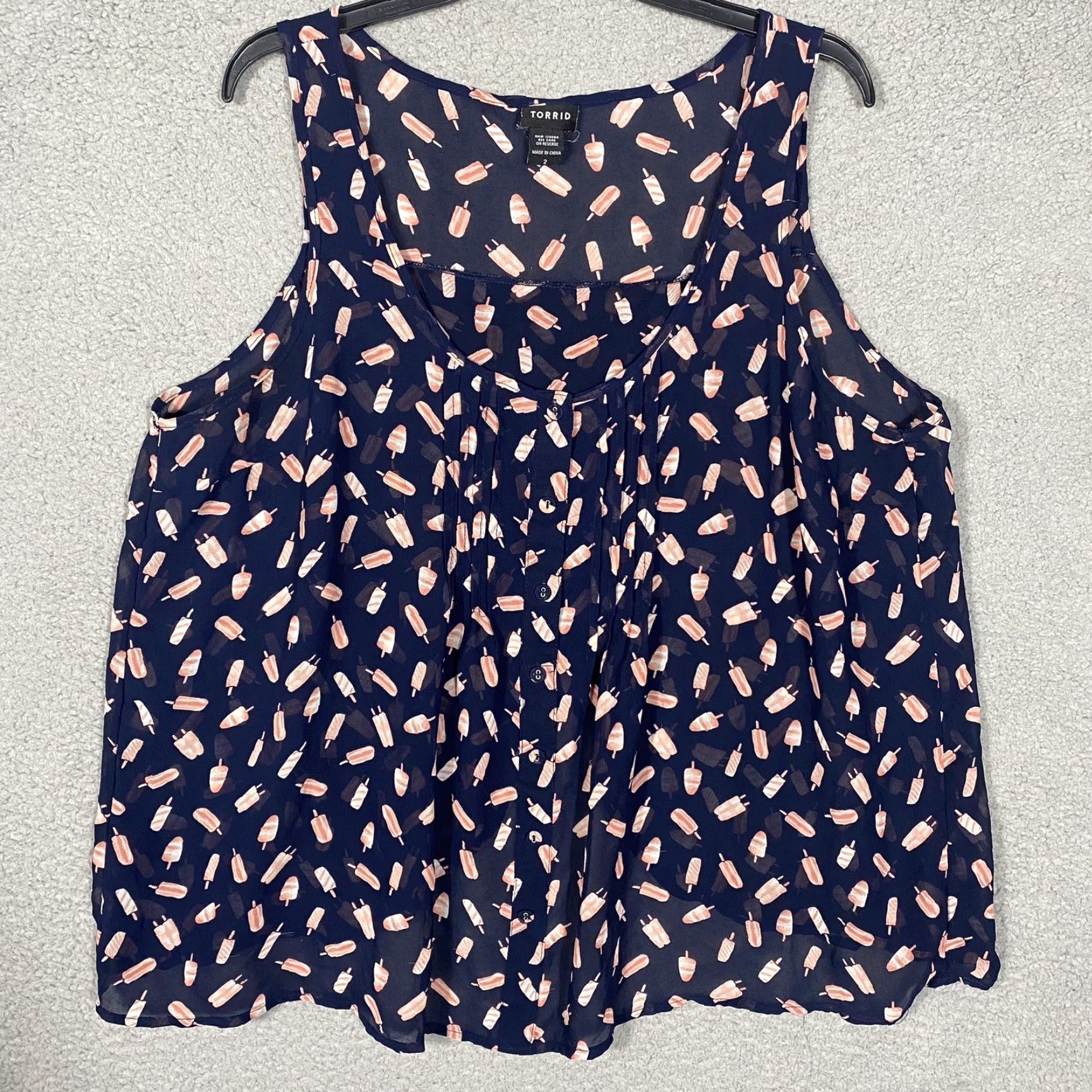 Torrid Torrid Tank Top Shirt Women 2XL Multicolor Chiffon Pleated Tulip Back Sleeveless Round Neck Semi-sheer Size XXL / US 16-18 / IT 52-54 - 7 Thumbnail