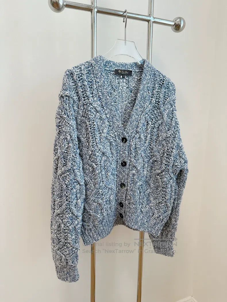 Loro Piana LORO PIANA Blue Mixed Color Cable Knit Cashmere Cardigan Size S / US 4 / IT 40 - 3 Thumbnail