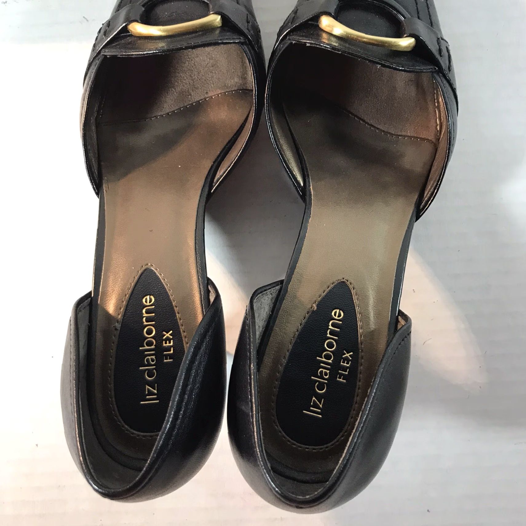 Liz Claiborne Liz Claiborne Flex Black Leather D'Orsay Heels Womens Size 7.5M Square Toe Slip On Size US 8 / IT 38 - 6 Thumbnail