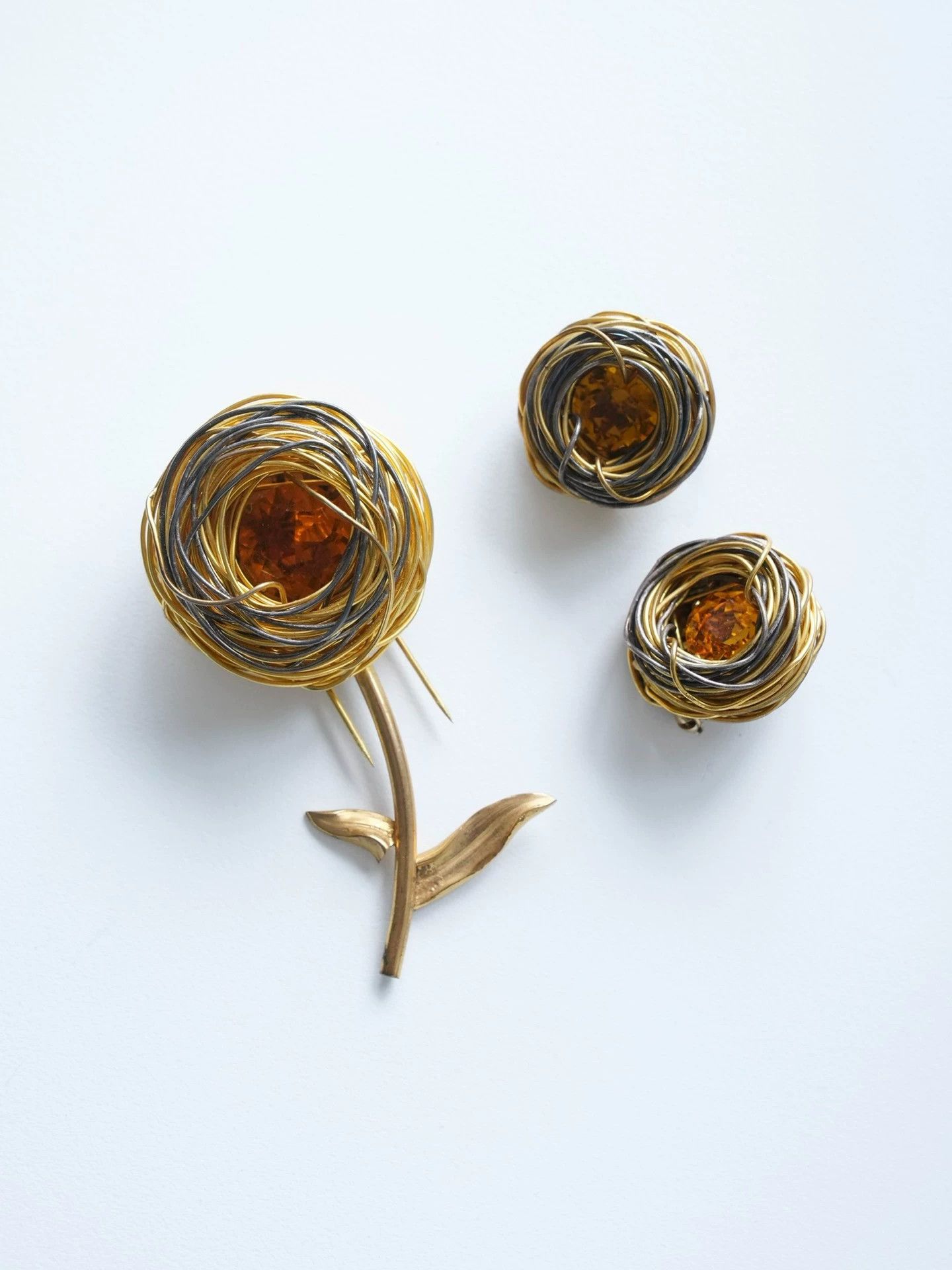 Other Roger Jean Pierre Handmade Nest Amber Crystal Flower Brooch Size ONE SIZE - 2 Thumbnail