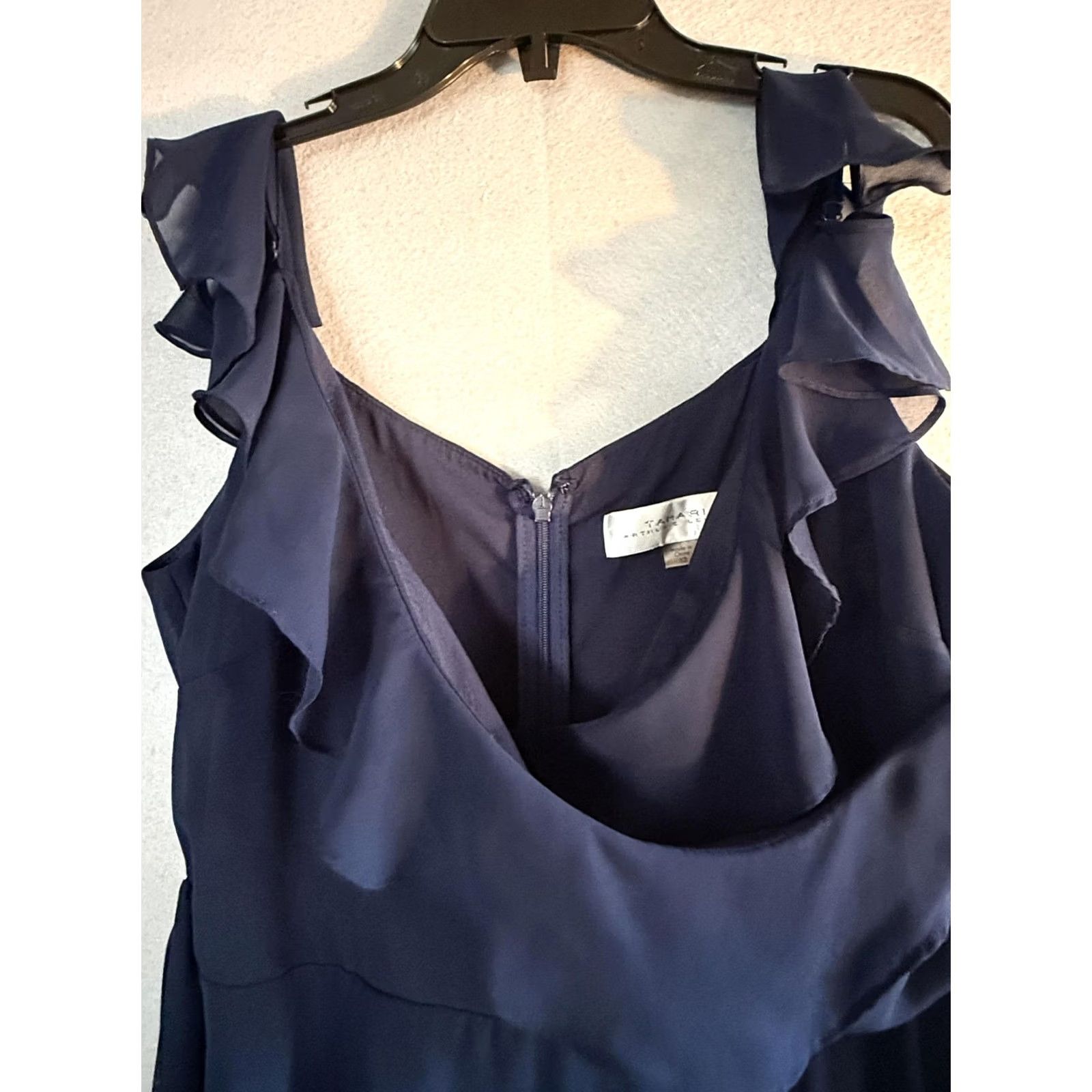 Vintage Tahari Arthur S. Levine Dress Womens 12 Blue Ruffle Chiffon Cowl Maxi Formal - Pre-Owned Size XL / US 12-14 / IT 48-50 - 7 Thumbnail