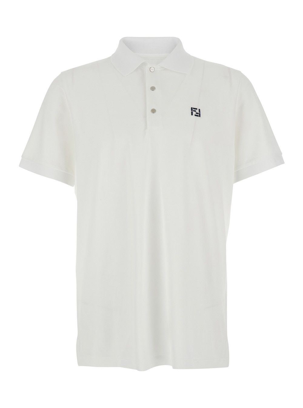 Fendi T-Shirt 'PIQUET' White with Round Neck and Logo on the Front in Cotton for Men Size US L / EU 52-54 / 3 - 1 Thumbnail