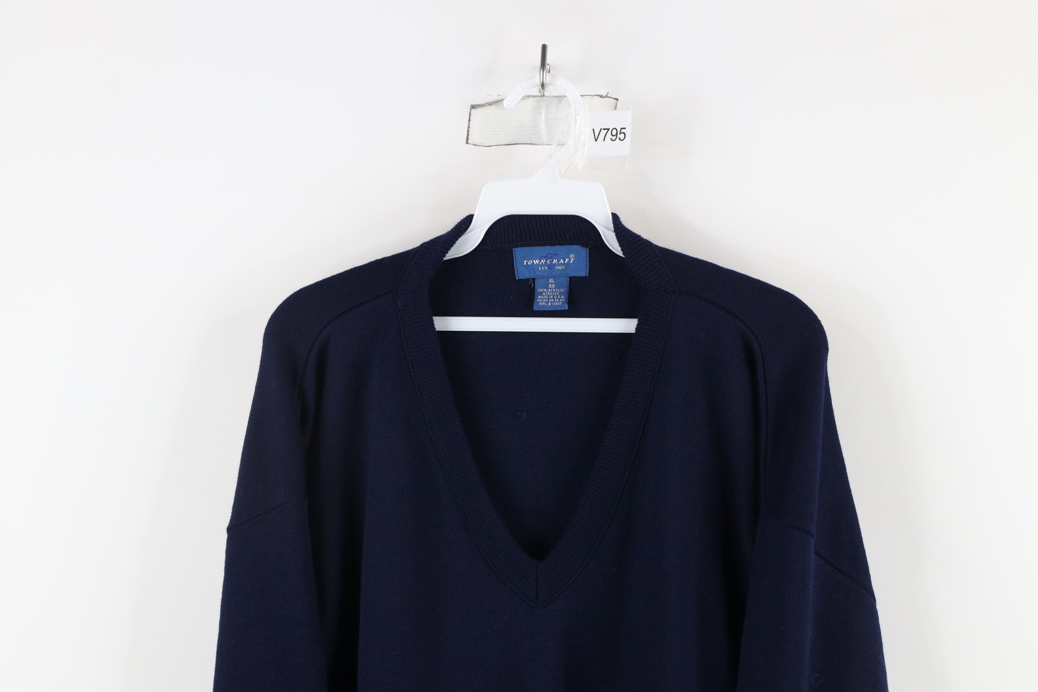 Vintage Vintage 90s Streetwear V-Neck Sweater Navy Blue Acrylic USA Size US XL / EU 56 / 4 - 2 Thumbnail