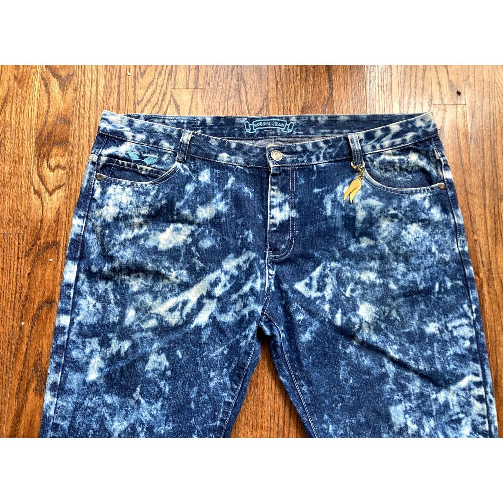Vintage Robins Jeans Mens 42 Embellished Studded Long Flap Pocket Blue Acid Wash Denim Jeans 5-Pocket Design Straight Mens Size US 42 / EU 58 - 3 Thumbnail