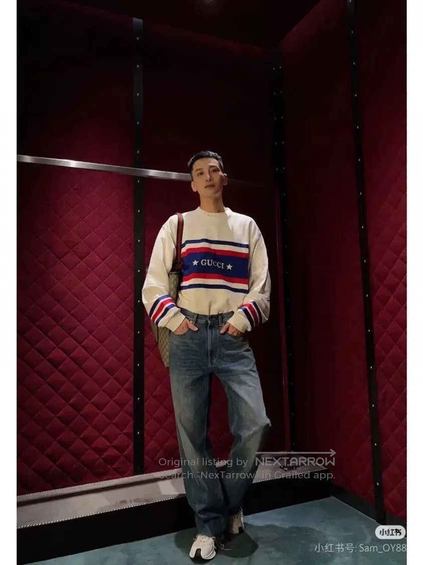 Gucci Gucci White Logo Stripe Print Crewneck Sweatshirt. Size US M / EU 48-50 / 2 - 5 Thumbnail