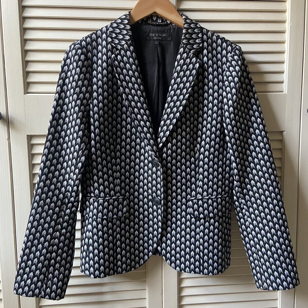 image of Rag Bone $535 Rag & Bone Arrow Print Bailey Blazer Suit Jacket Aop in Black, Women's (Size Medium)