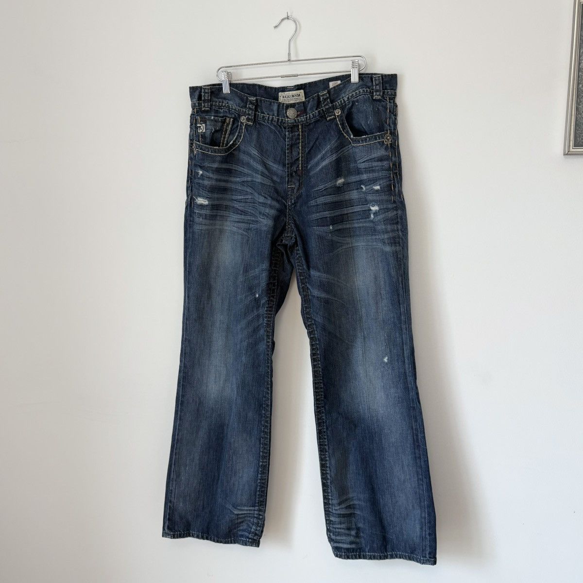 Mek Denim Vtg 2000s Mek Bootcut Faded Distressed Baggy Jeans Y2K Size US 39 - 5 Thumbnail