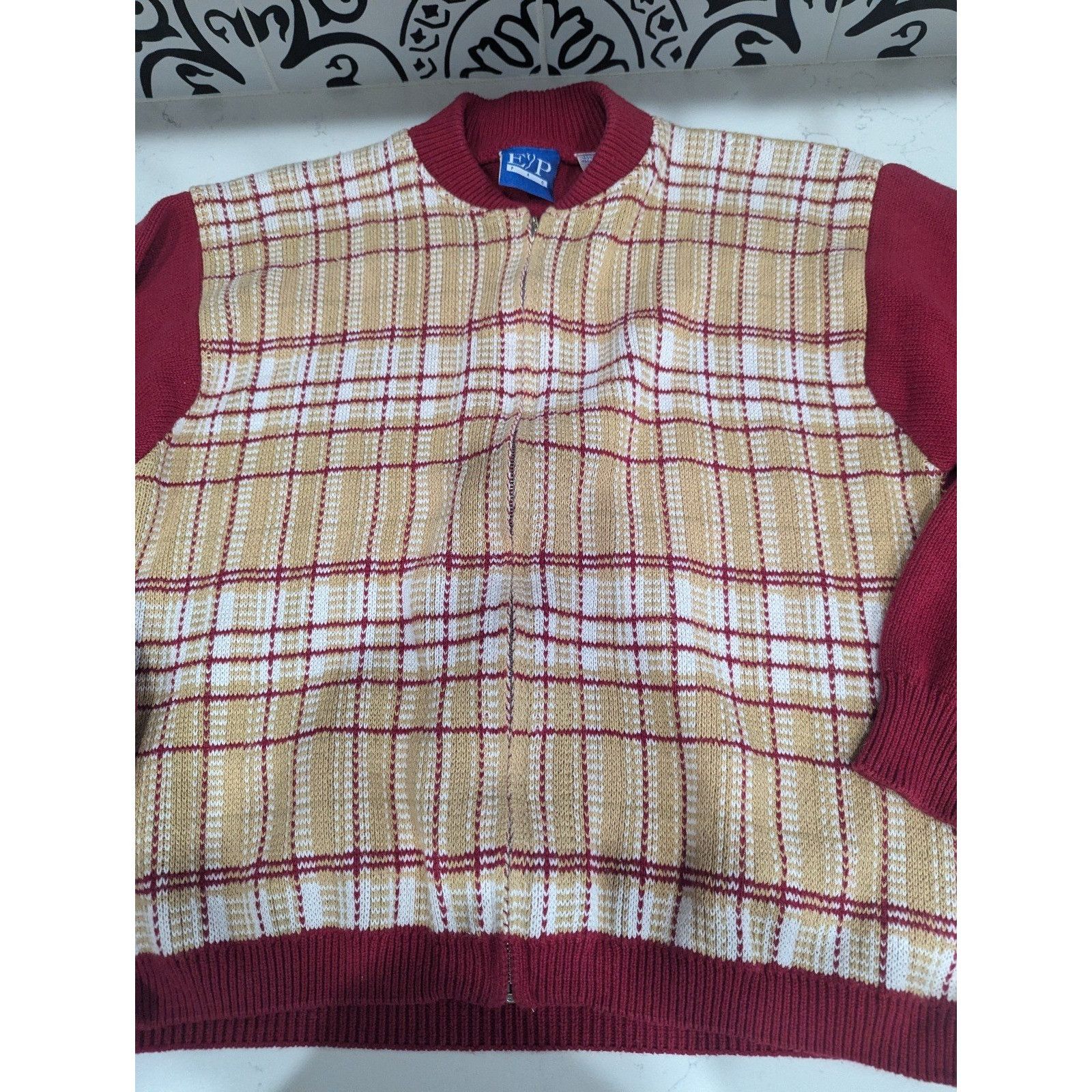 Other Red EP Pro Golf Knit Plaid Sweater Size X-Large Red White Ta Size XL / US 12-14 / IT 48-50 - 4 Thumbnail