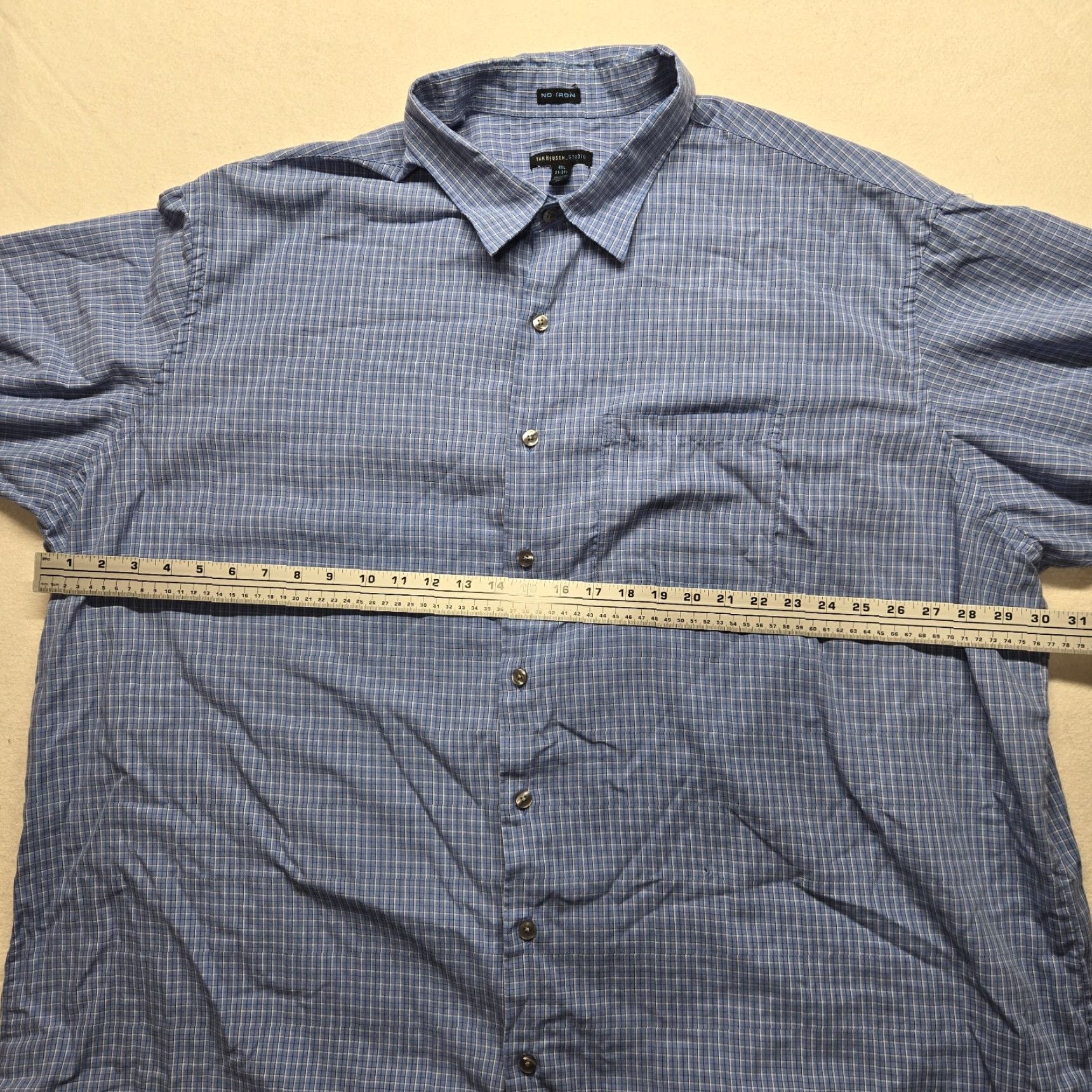 Van Heusen Van Heusen Shirt Blue 4XL Mens Button-Down Plaid Casual Dress Shirt Adult Big & Tall Cotton Size 48R - 4 Thumbnail