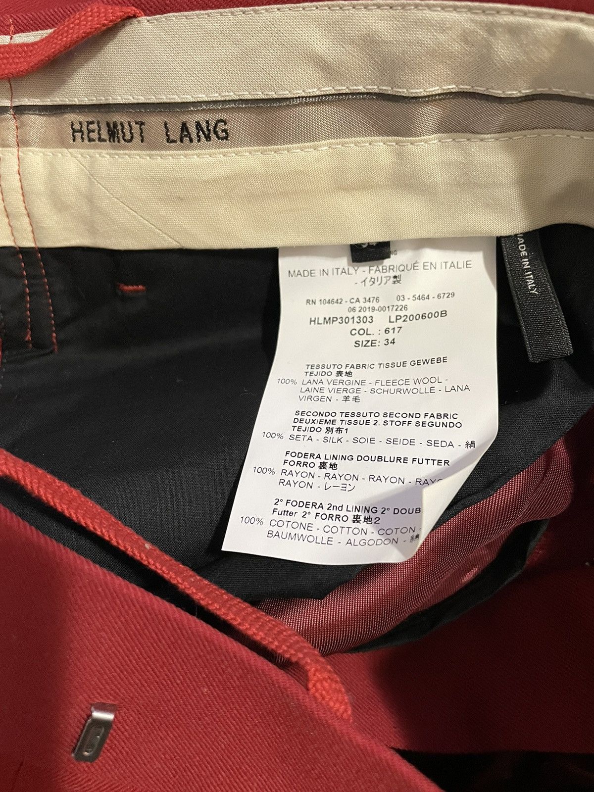 Helmut Lang HELMUT LANG Mens Red Wool Cummerbund Trouser Pant $530 Size US 34 / EU 50 - 3 Thumbnail