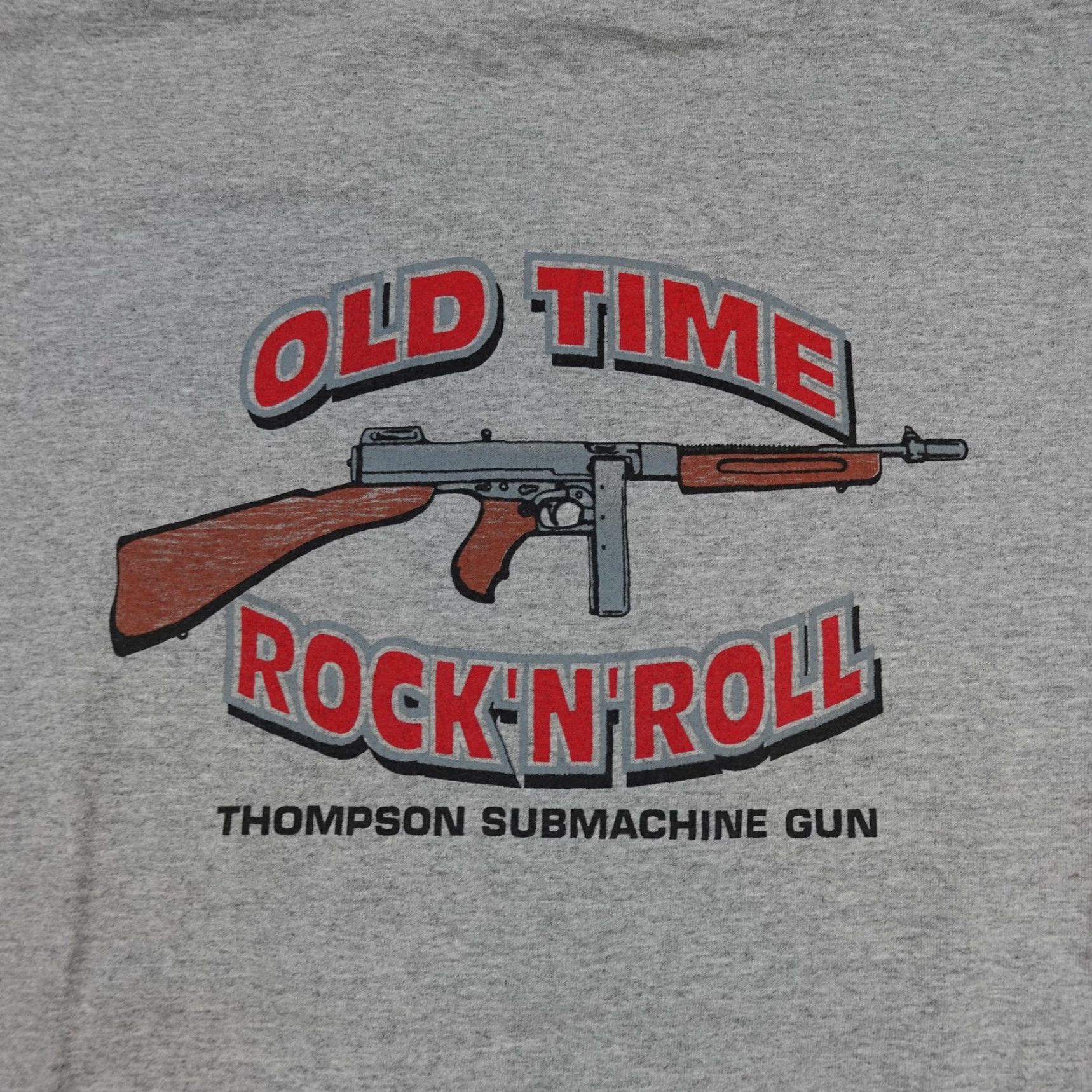 Gildan VINTAGE Thompson Gun Shirt Mens XL Gray Old Time Rock N Roll Graphic Tee Back Size US XL / EU 56 / 4 - 5 Thumbnail