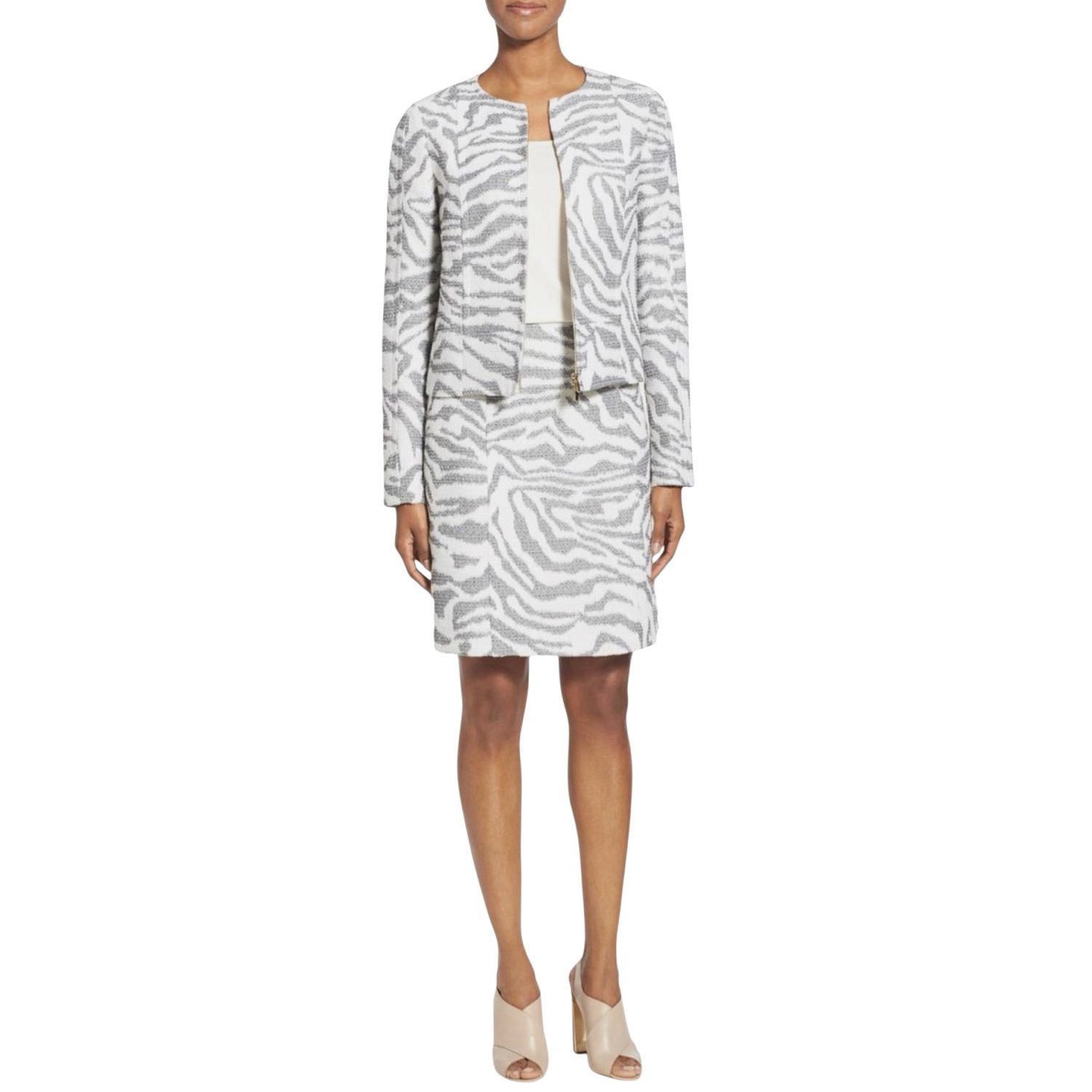 Hugo Boss NWT Hugo Boss Jacquard Jacket Jamonia & Skirt Varoci Set in Ivory Grey 6 (034) Size M / US 6-8 / IT 42-44 - 1 Thumbnail