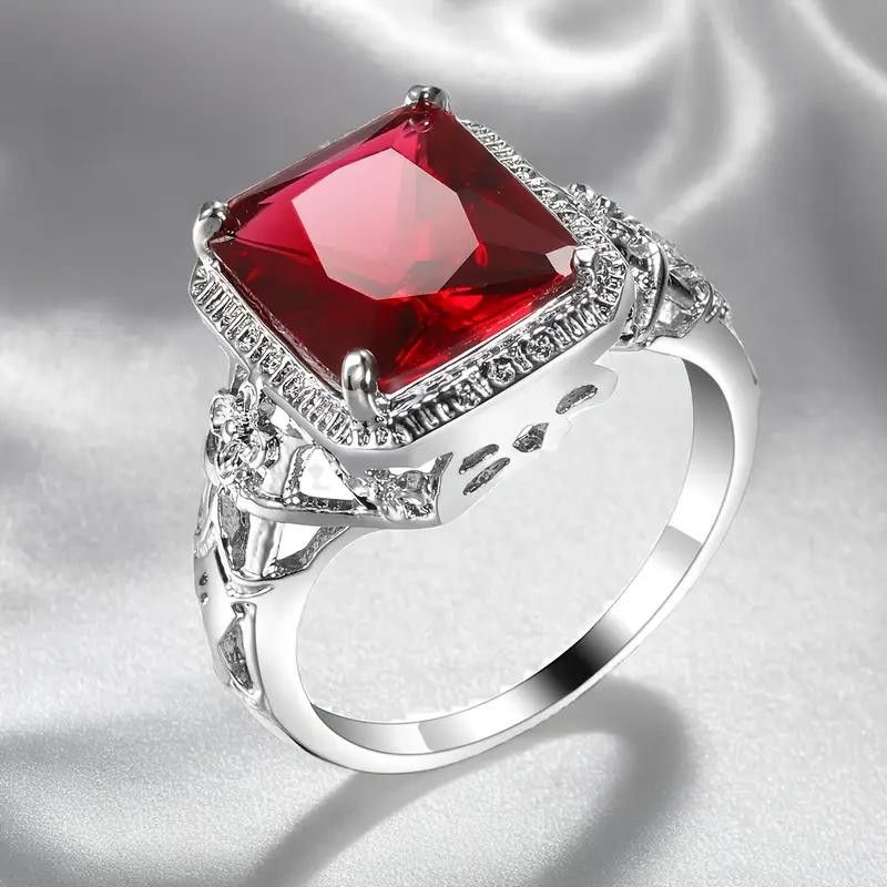 Designer 925 Sterling Silver Ruby Red Hollow Ring - Size 7 Size ONE SIZE - 2 Thumbnail