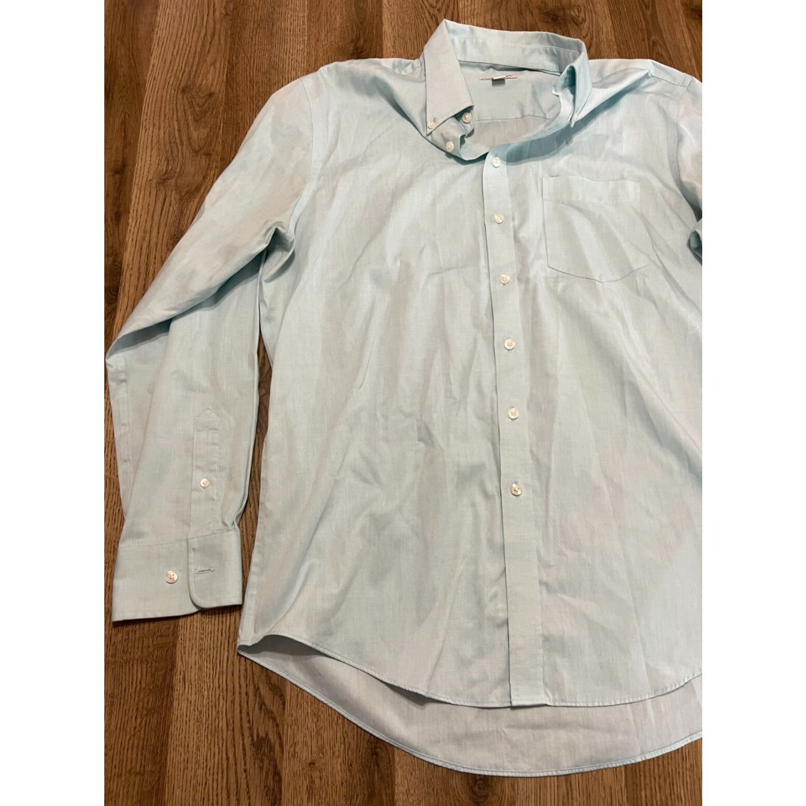 Merona Merona Shirt Mens Large 16-16.5 Blue Button Up The Ultimate Shirt Casual Regular Long Sleeve Collared Button-Up Merit? Size US L / EU 52-54 / 3 - 4 Thumbnail