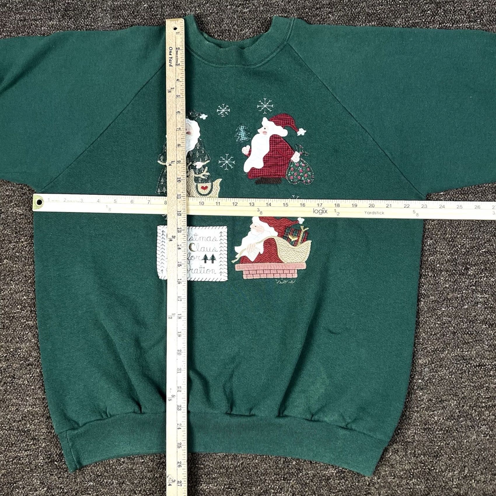 Vintage VINTAGE Santa Christmas Party Patched Crewneck Sweatshirt Large Made USA | Folk Art Applique Sweatshirt Unisex Adults Crew Neck 90s Vintage Green Size US L / EU 52-54 / 3 - 6 Thumbnail